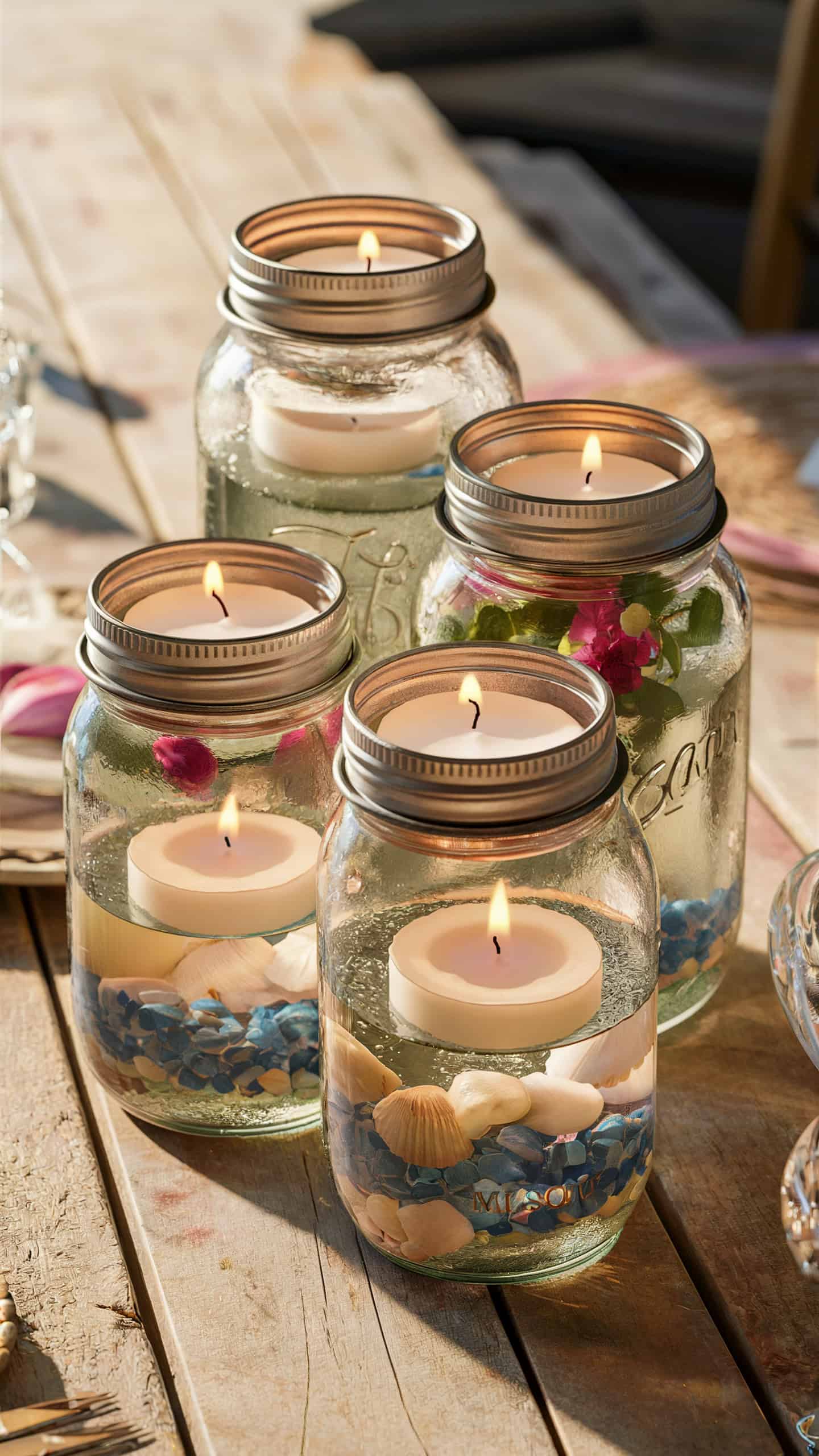 Mason Jar Centerpiece with Floating Candles