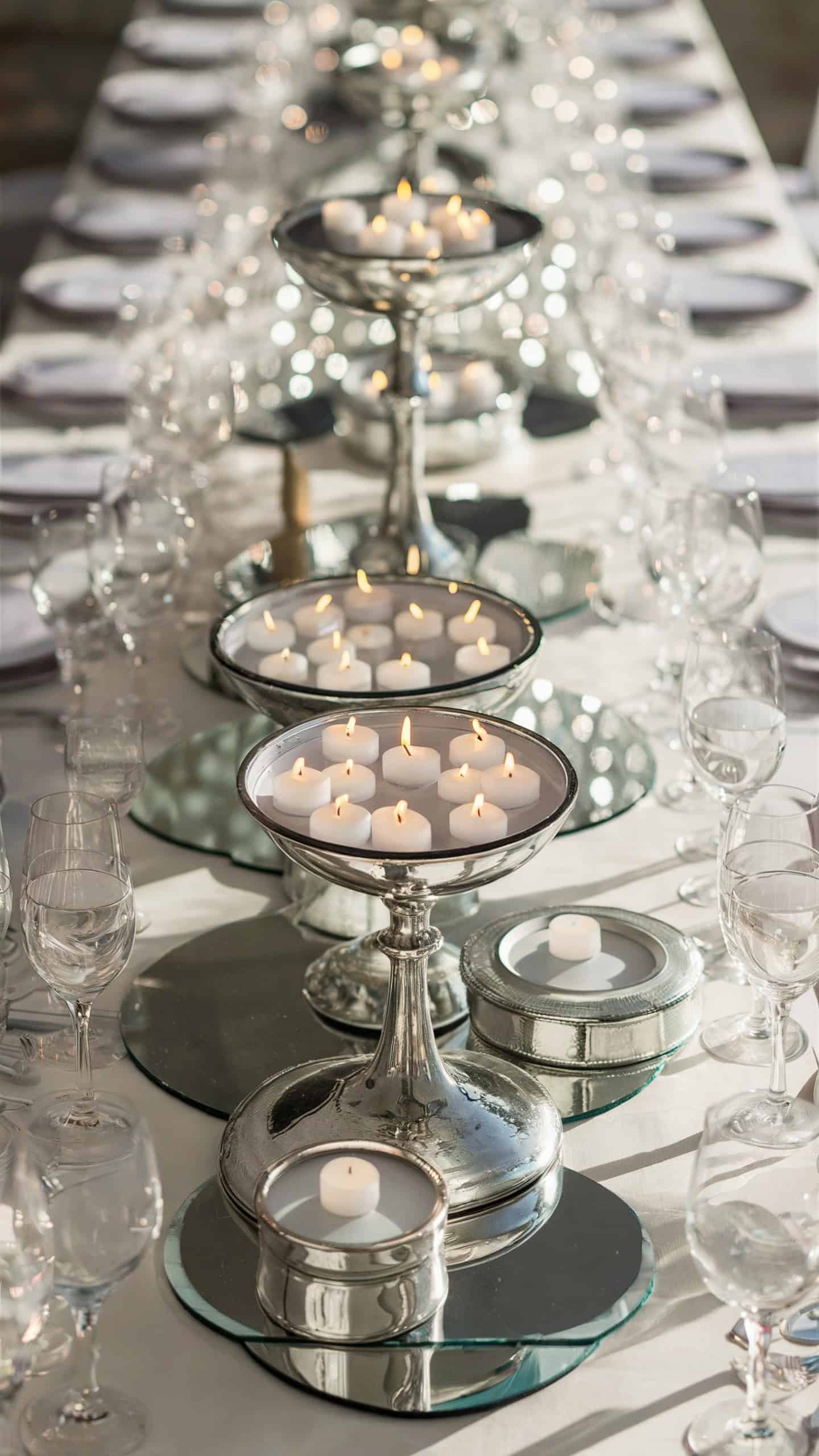 Mirror Centerpieces with Tea Lights
