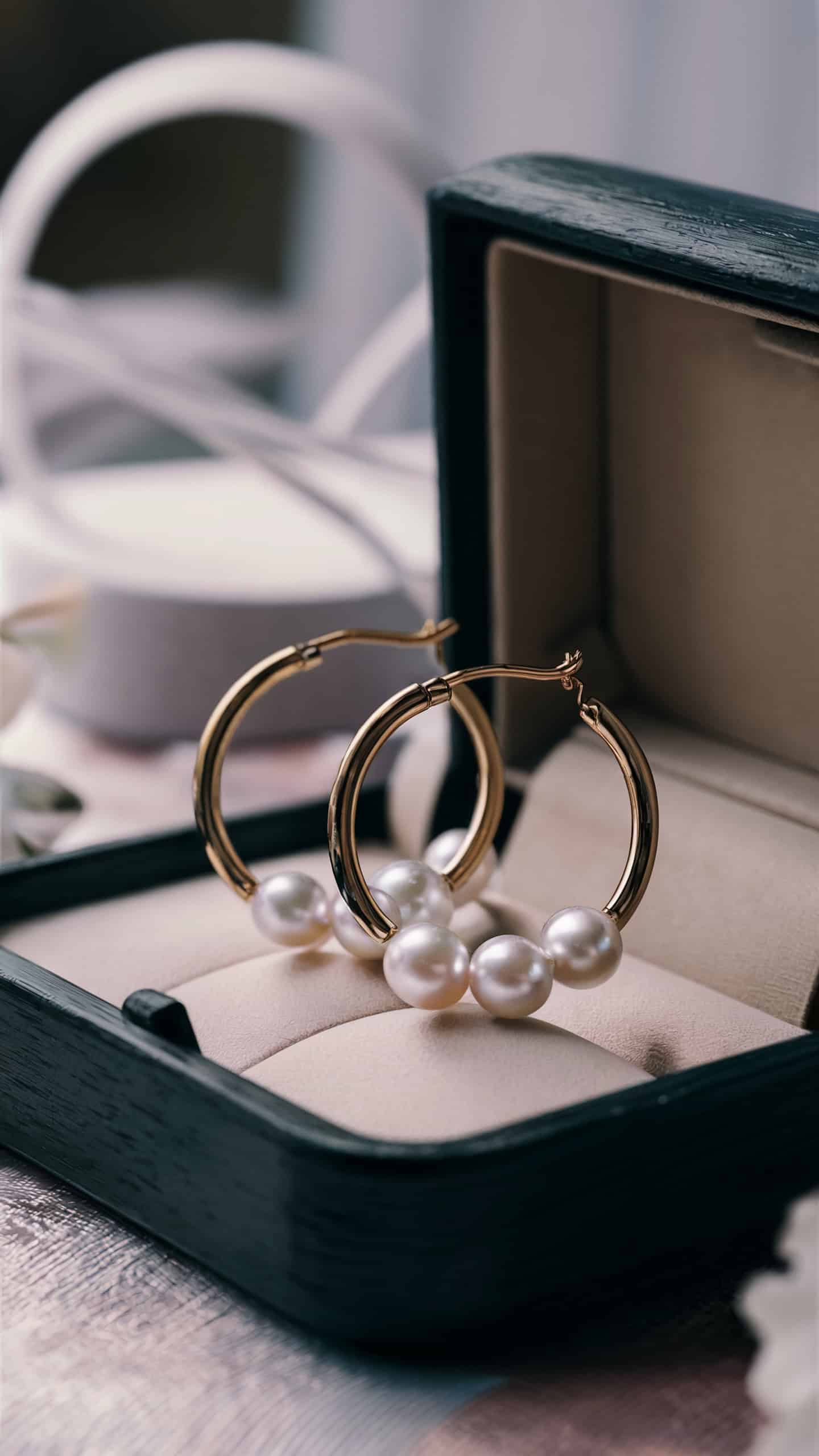 Modern Gold Hoop Earrings with Pearls