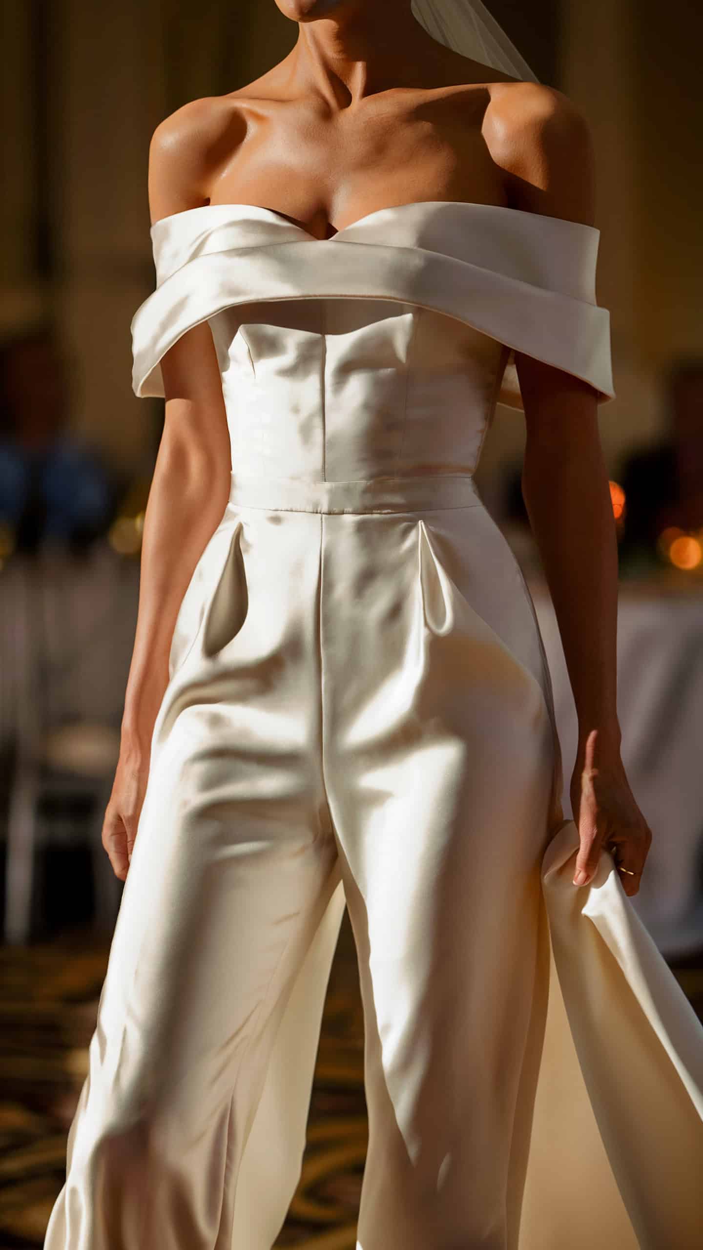 Off-the-Shoulder Satin Jumpsuit