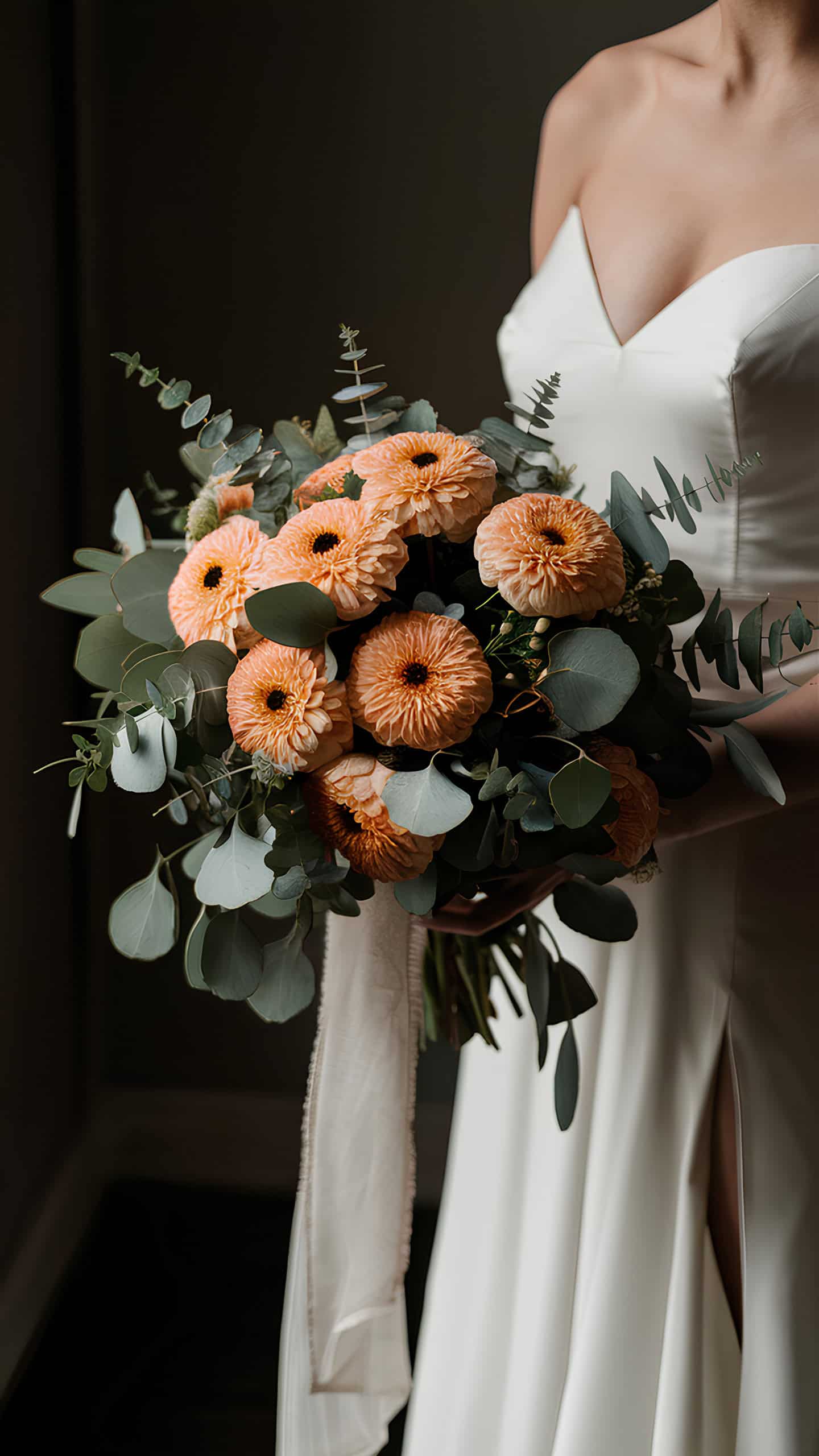 Peach Zinnias with Eucalyptus