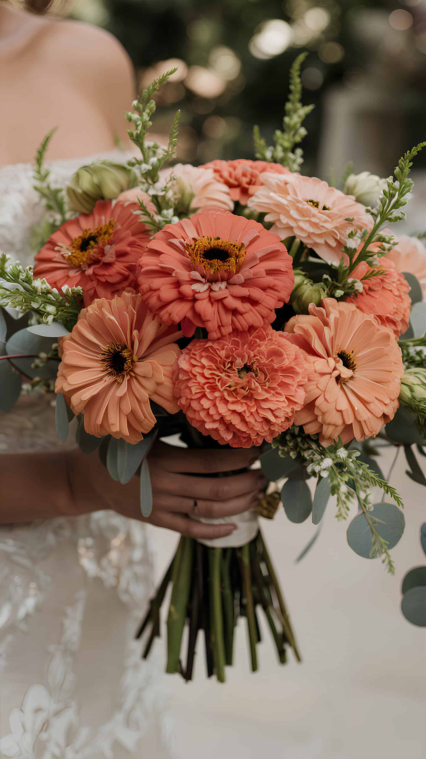 Peach and Coral Zinnia Hand-tie