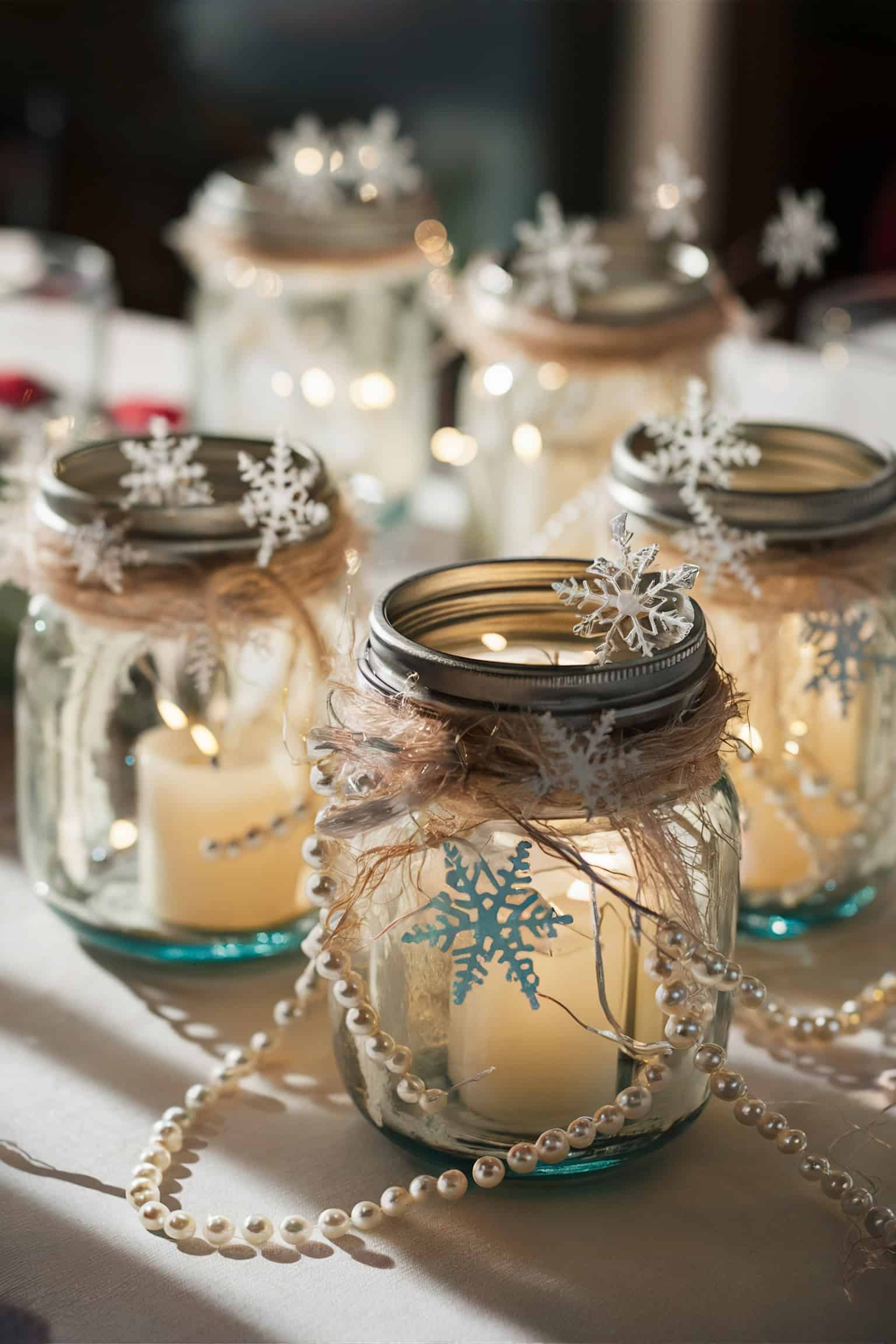 Pearl and Snowflake Wraps for Jars