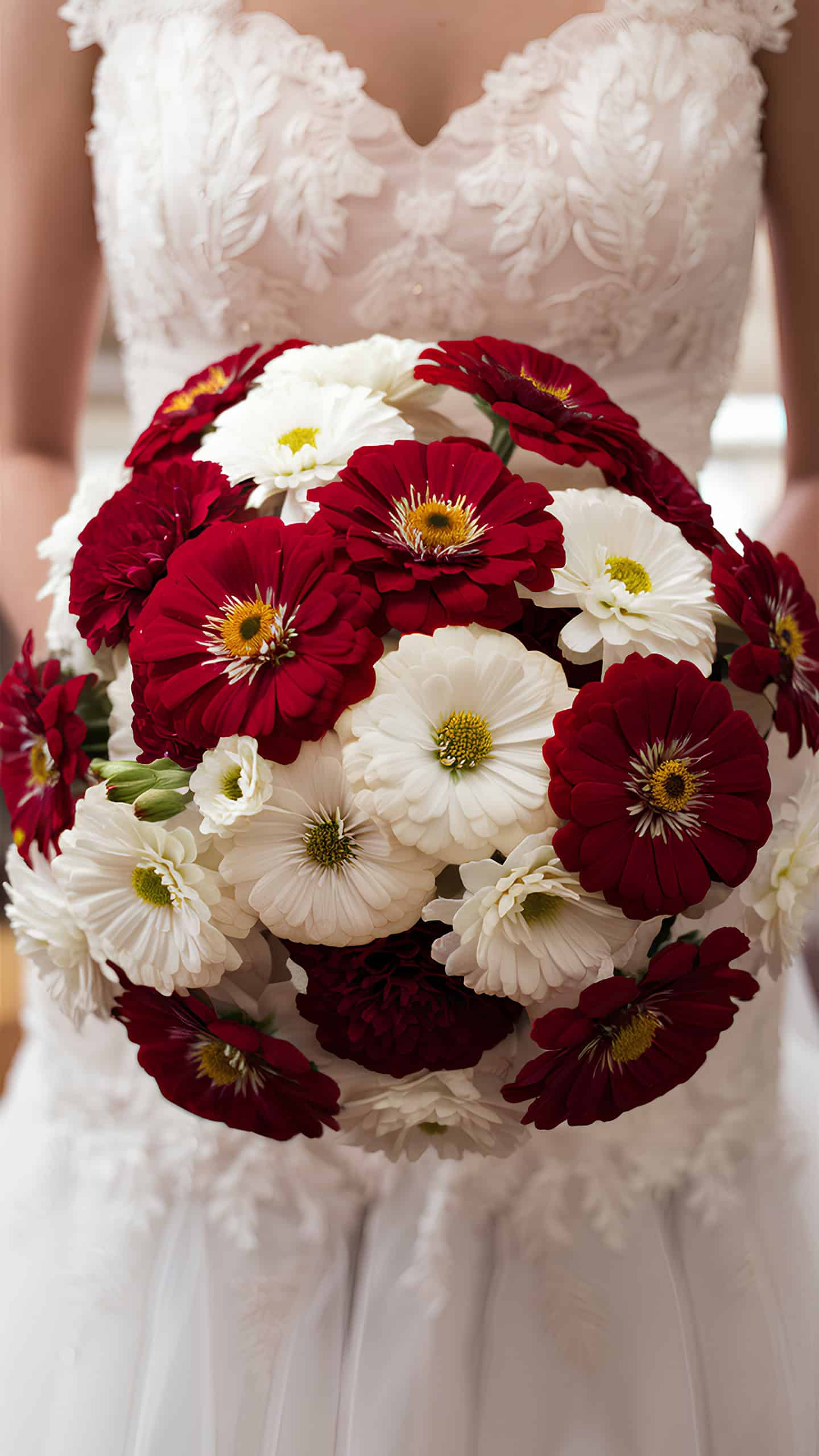 Romantic Red and White Zinnias