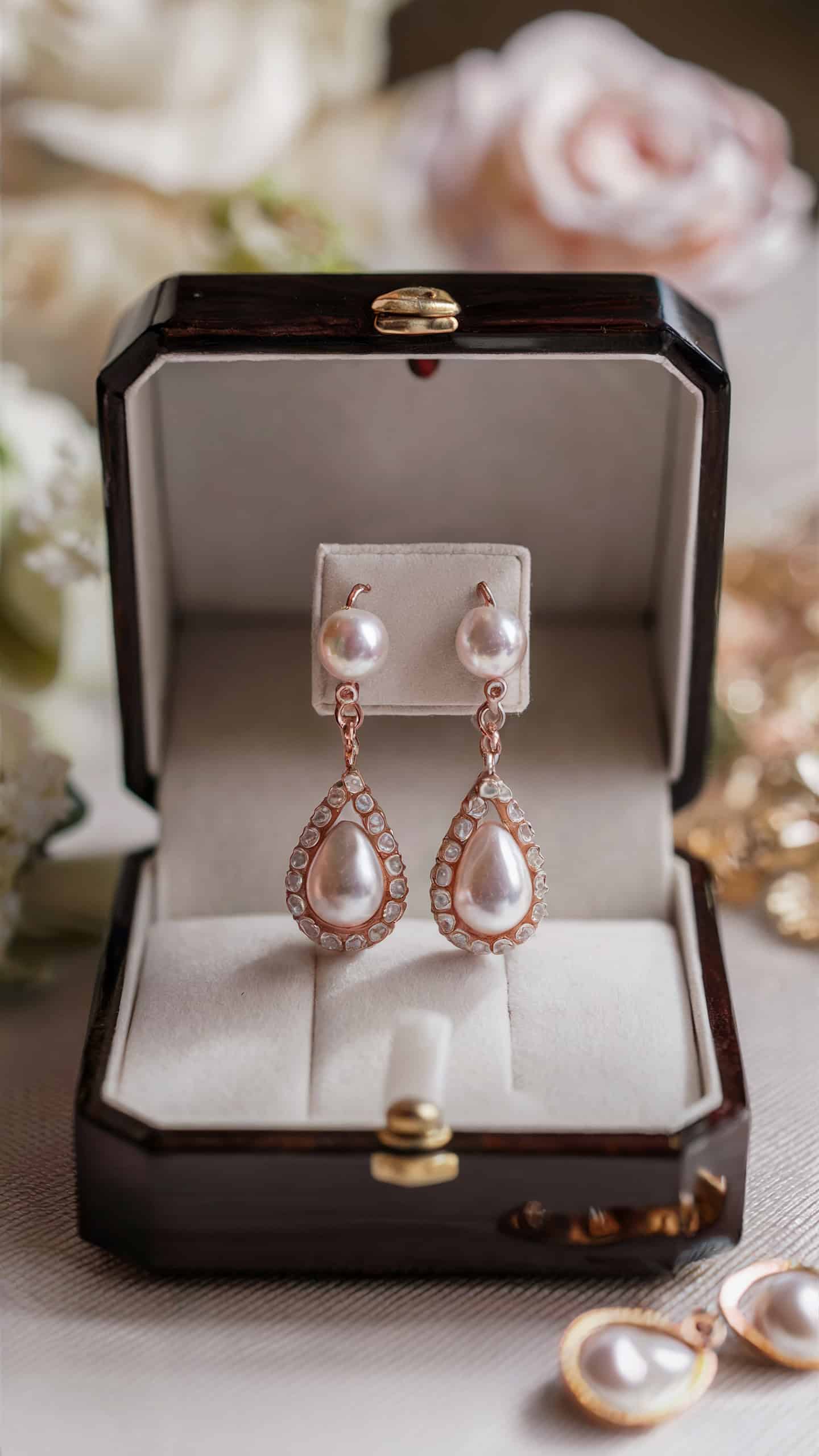 Rose Gold and Pearl Teardrop Earrings
