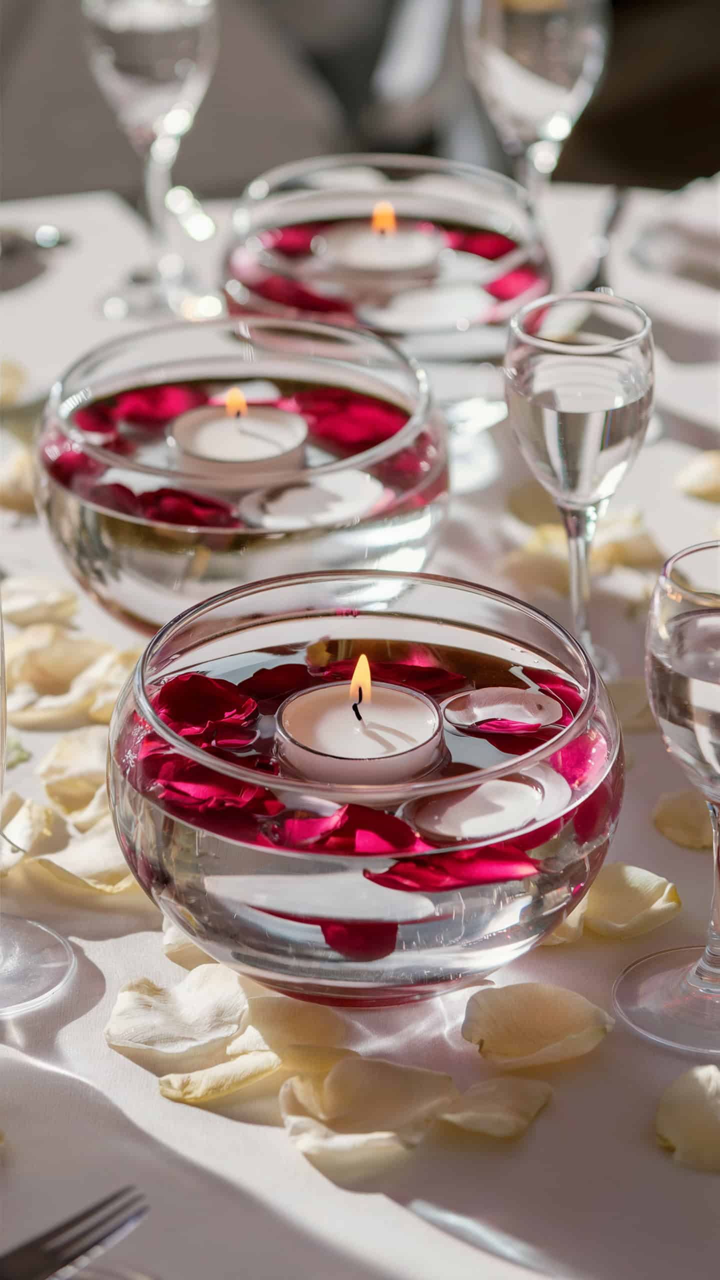Rose Petals and Floating Candle Bowls