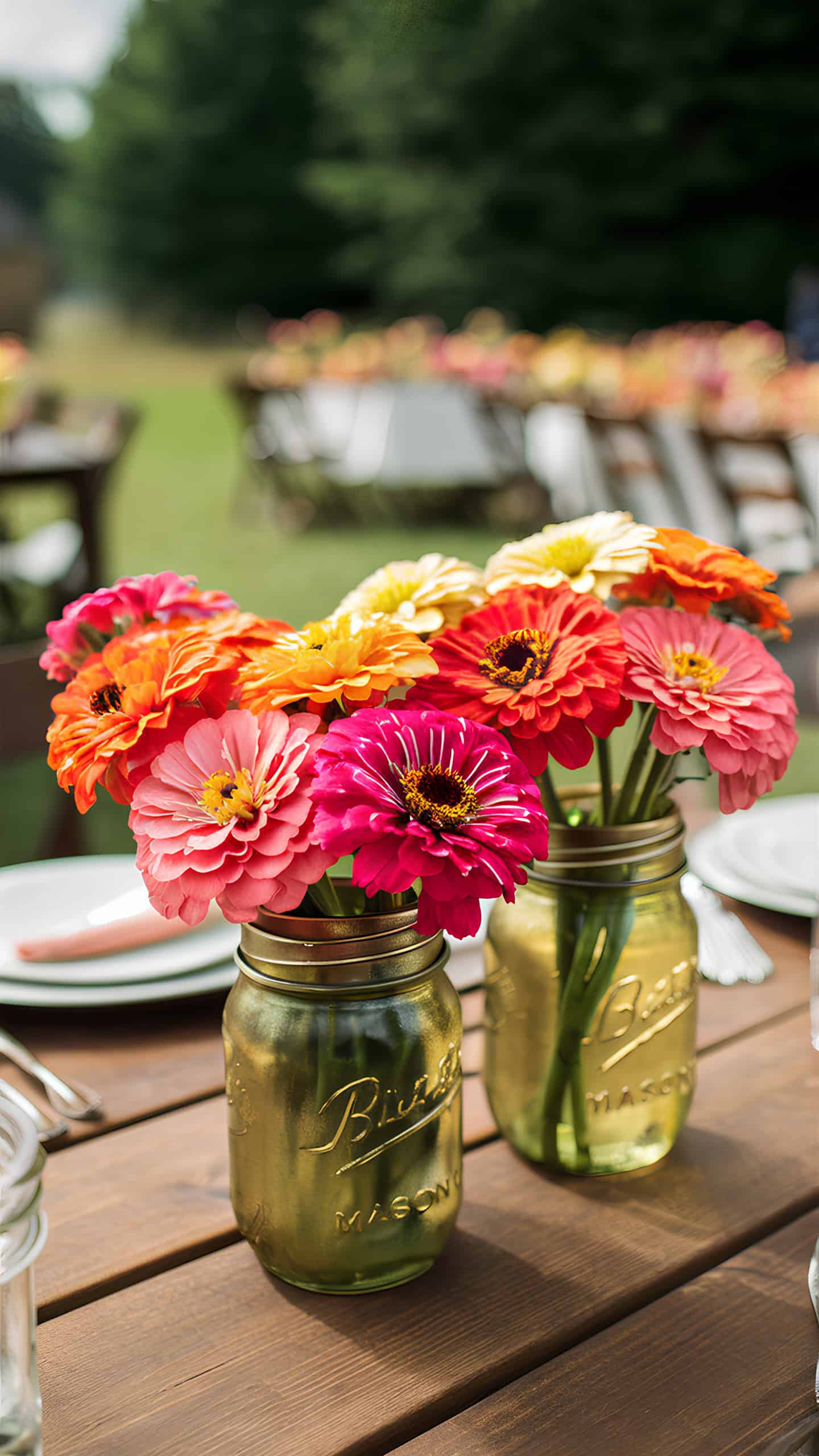 Rustic Mason Jar Zinnia Arrangements