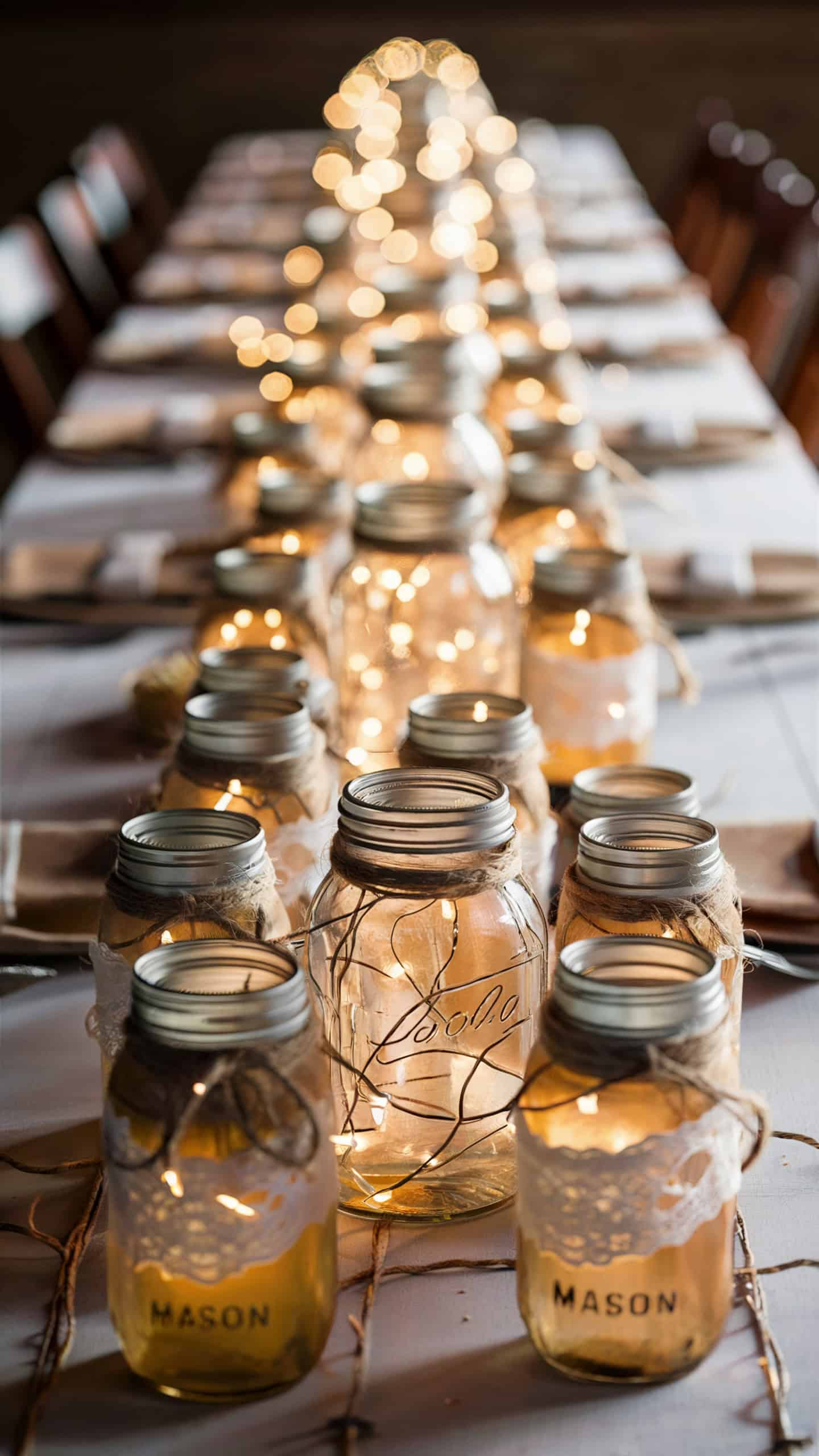 Rustic Mason Jars with Fairy Lights