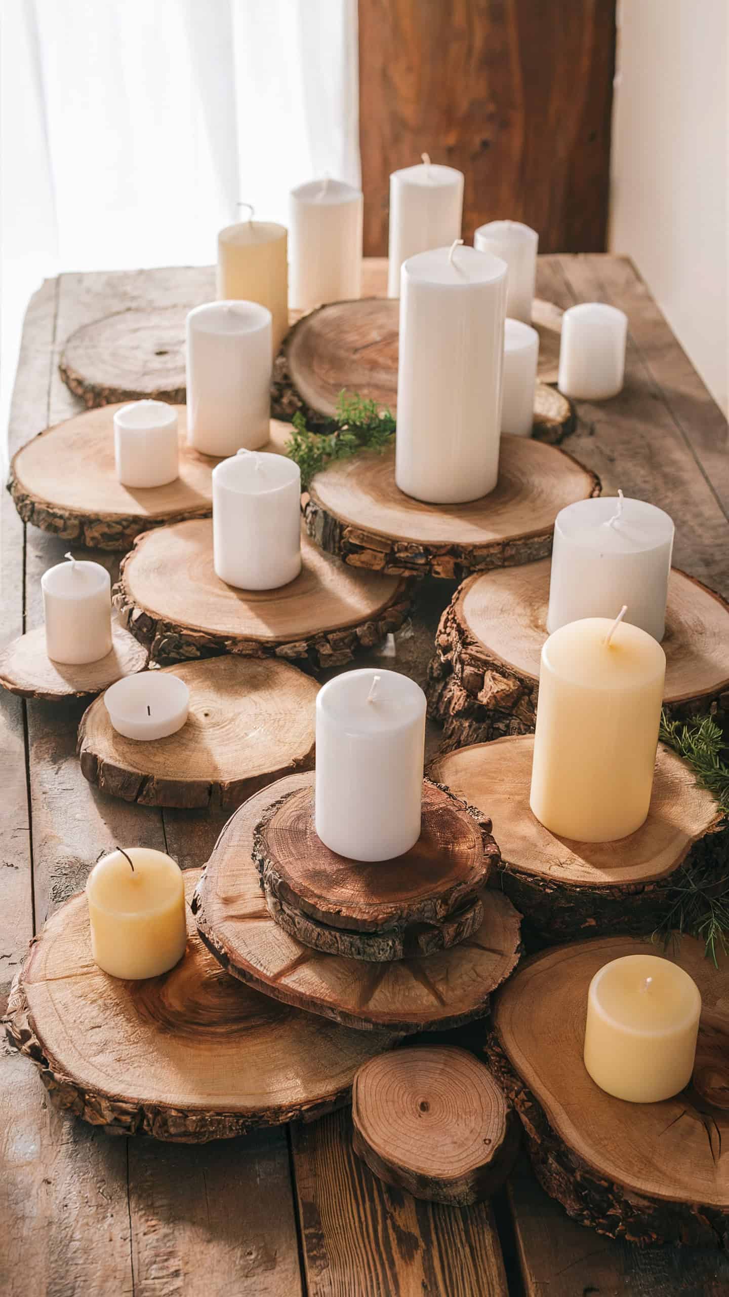 Rustic Wooden Slices with Pillar Candles