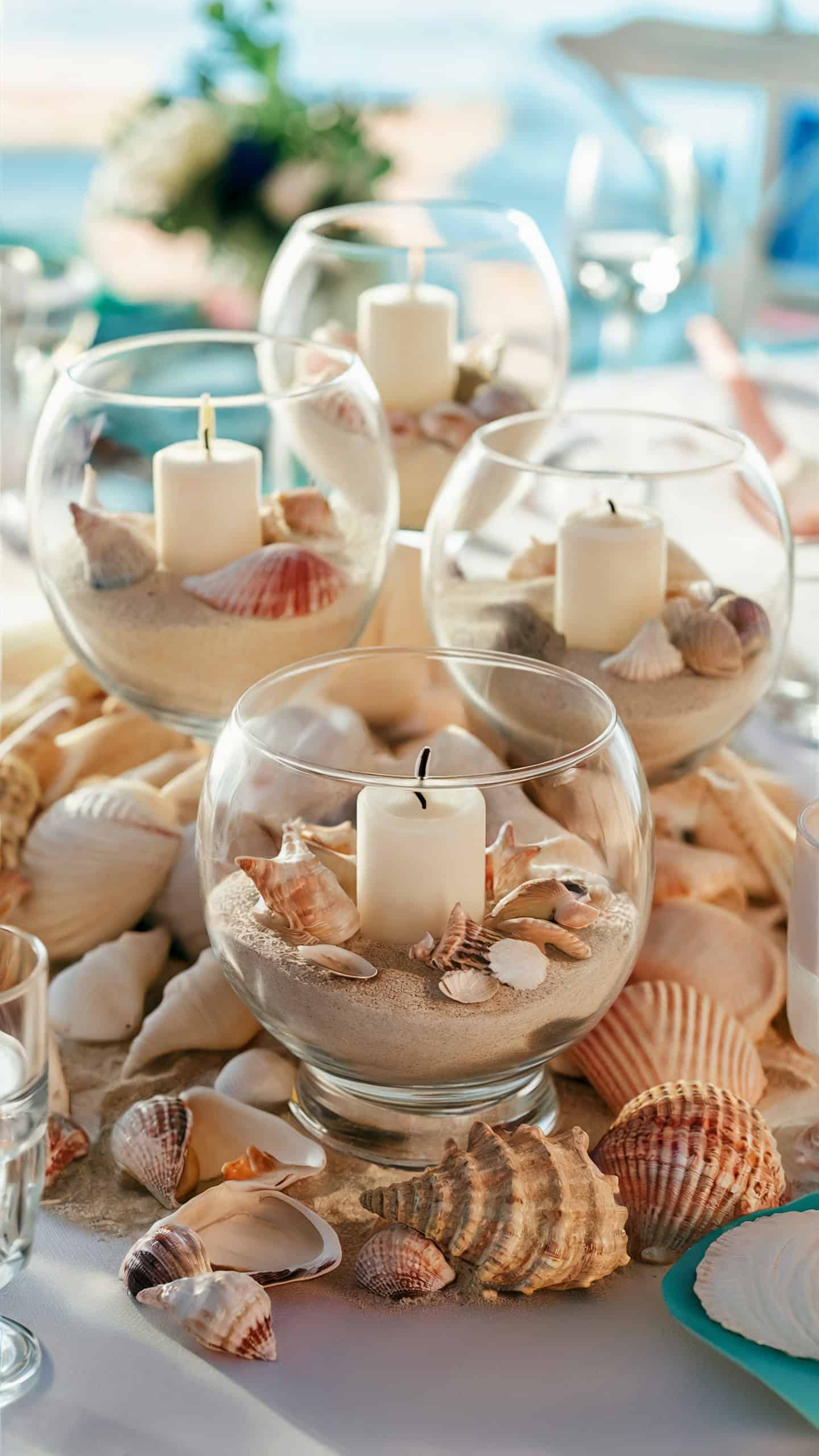 Sea Shells and Sand with Votive Candles