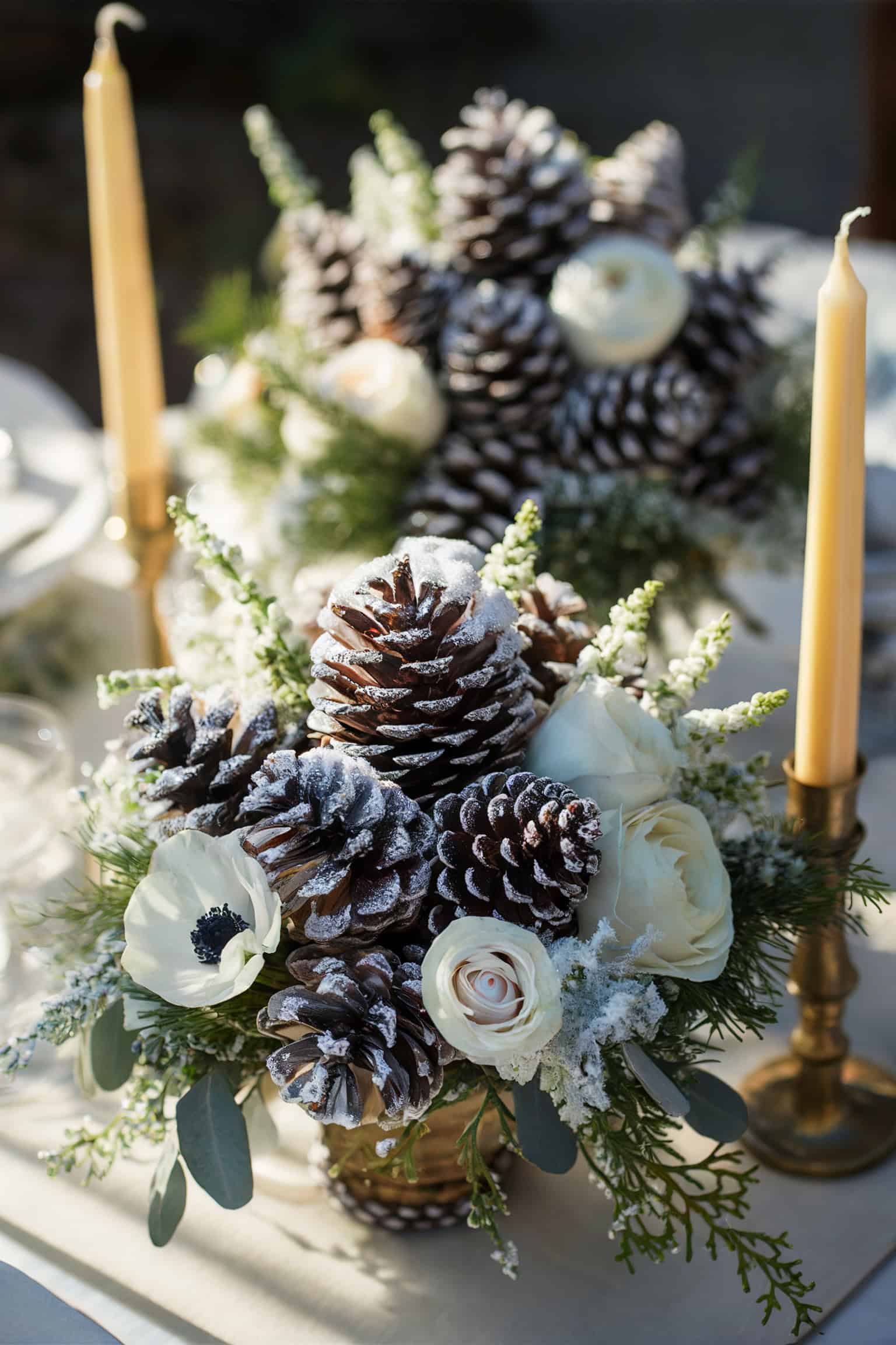 Snow-Dusted Pinecone Bouquets