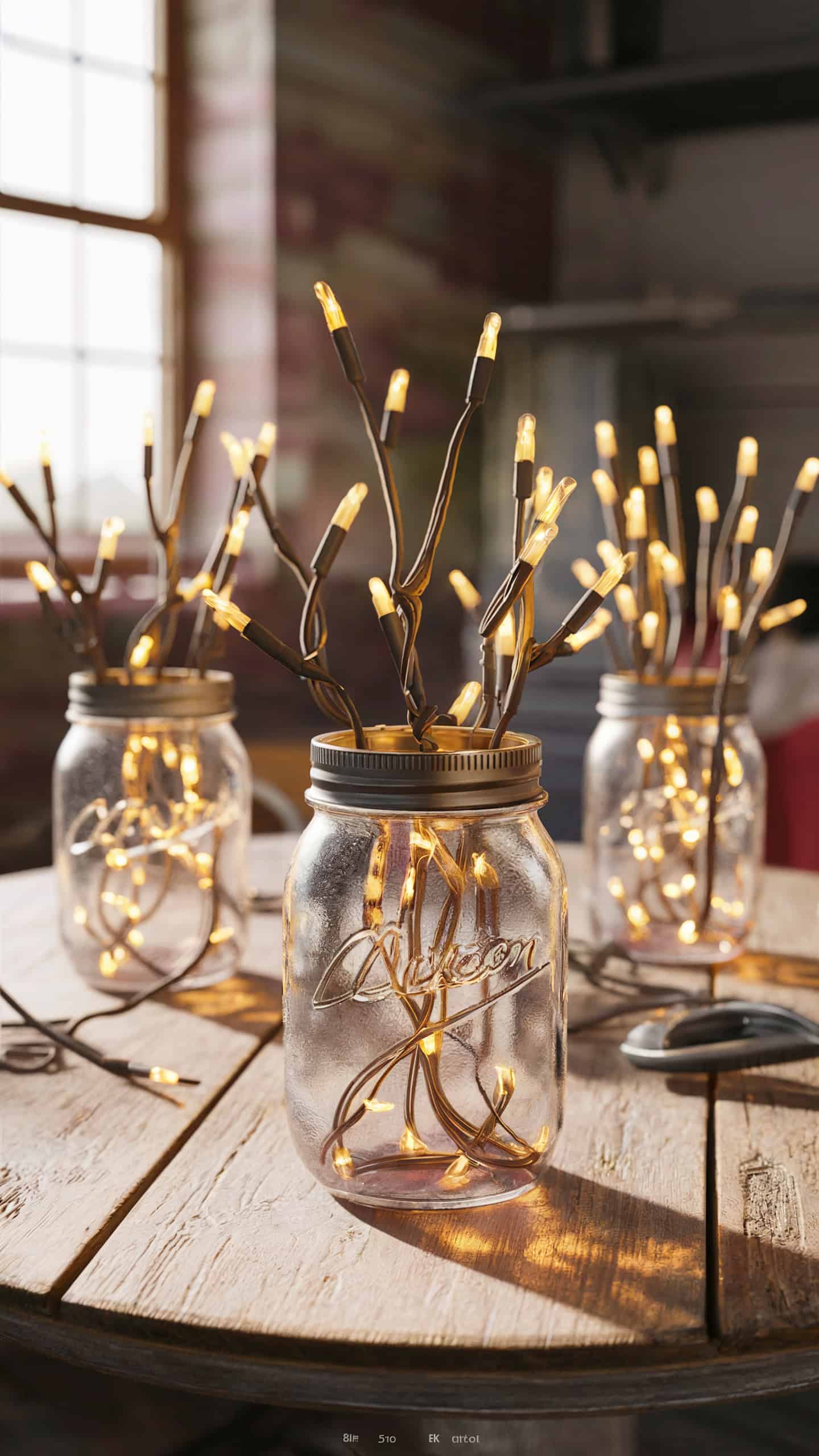 String Lights in Mason Jars