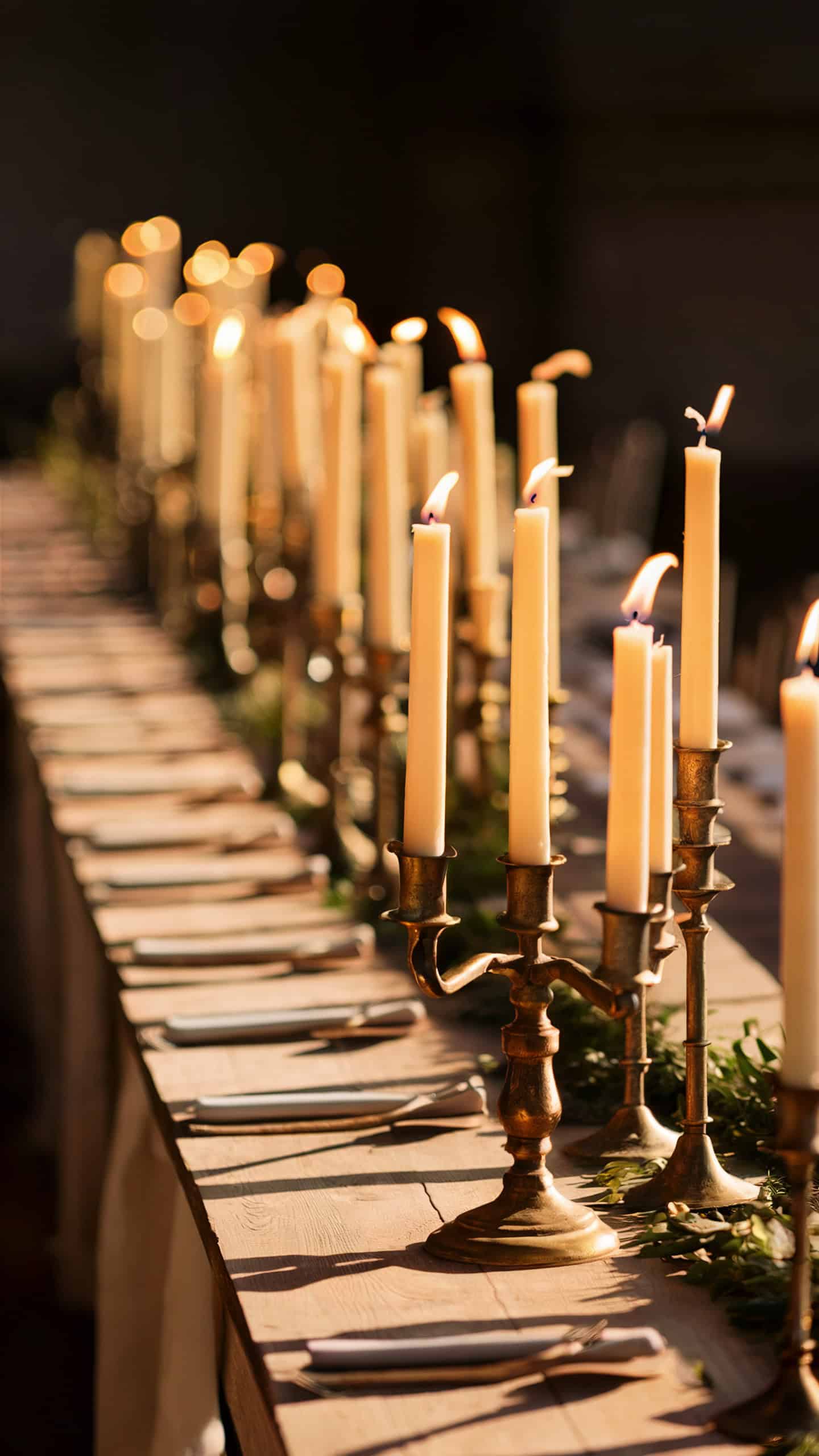Taper Candles in Brass Holders
