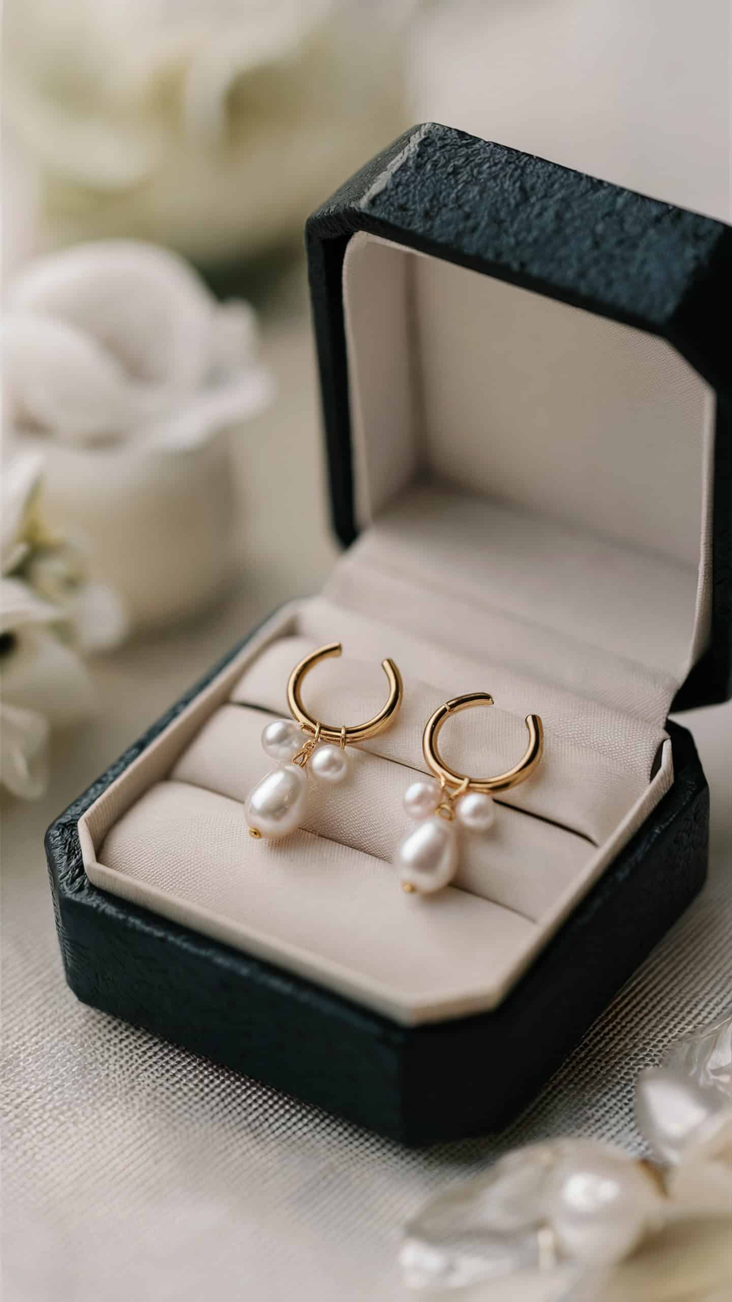 Tiny Gold Hoops with Pearl Drops