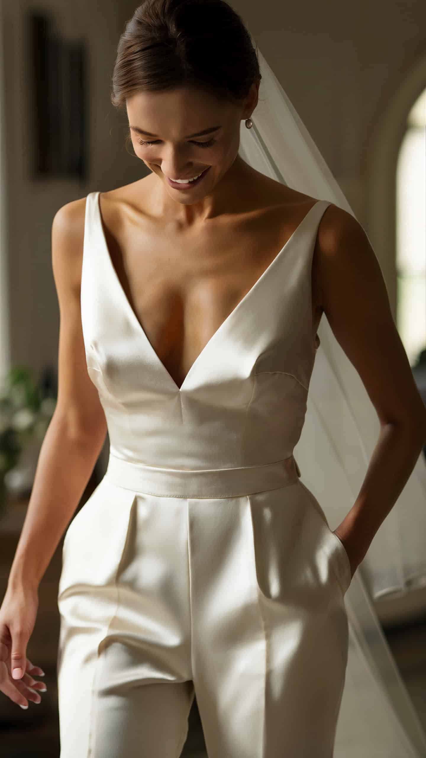 V-Neck Satin Jumpsuit