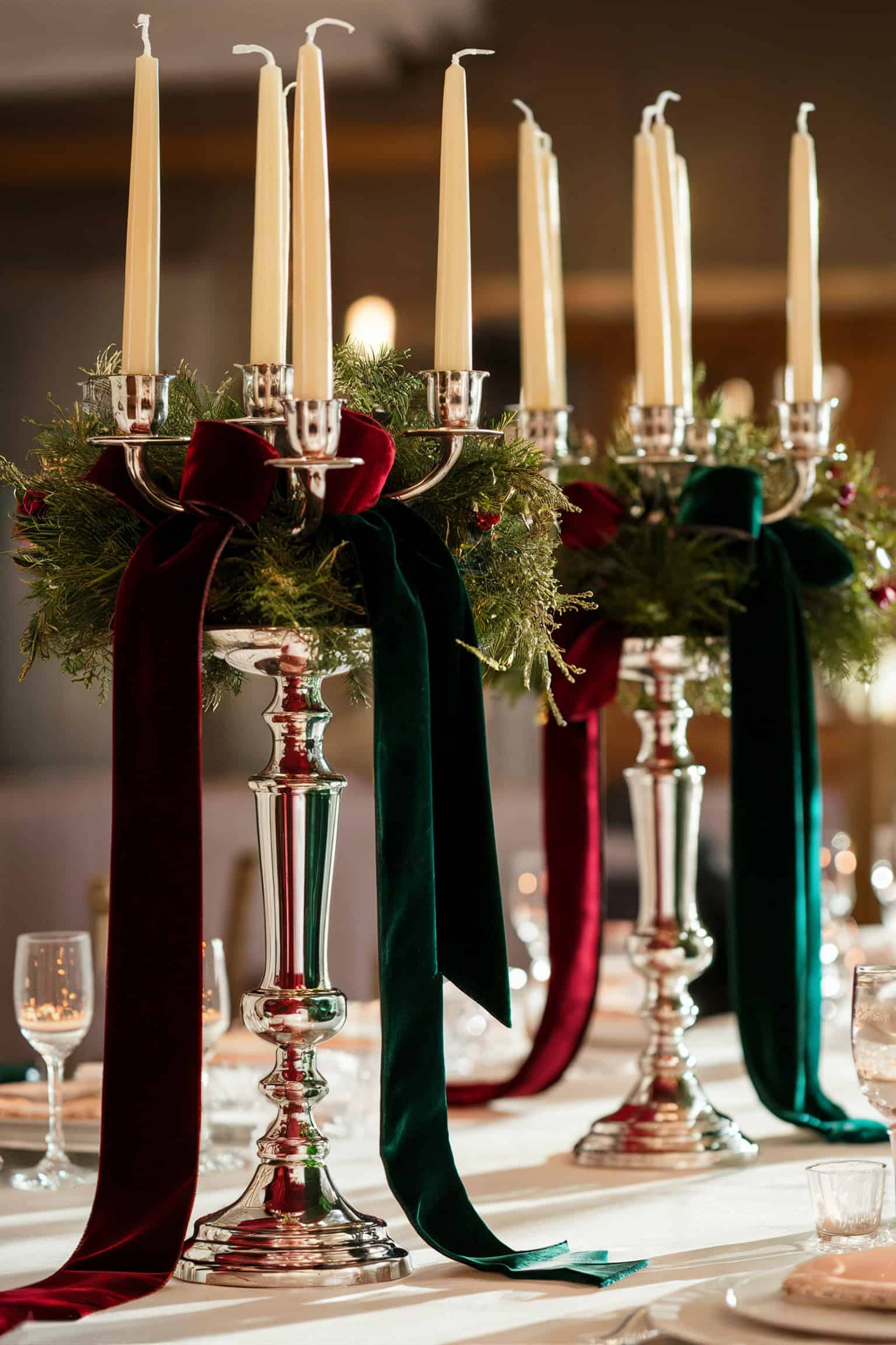 Velvet Ribbon and Silver Candelabras