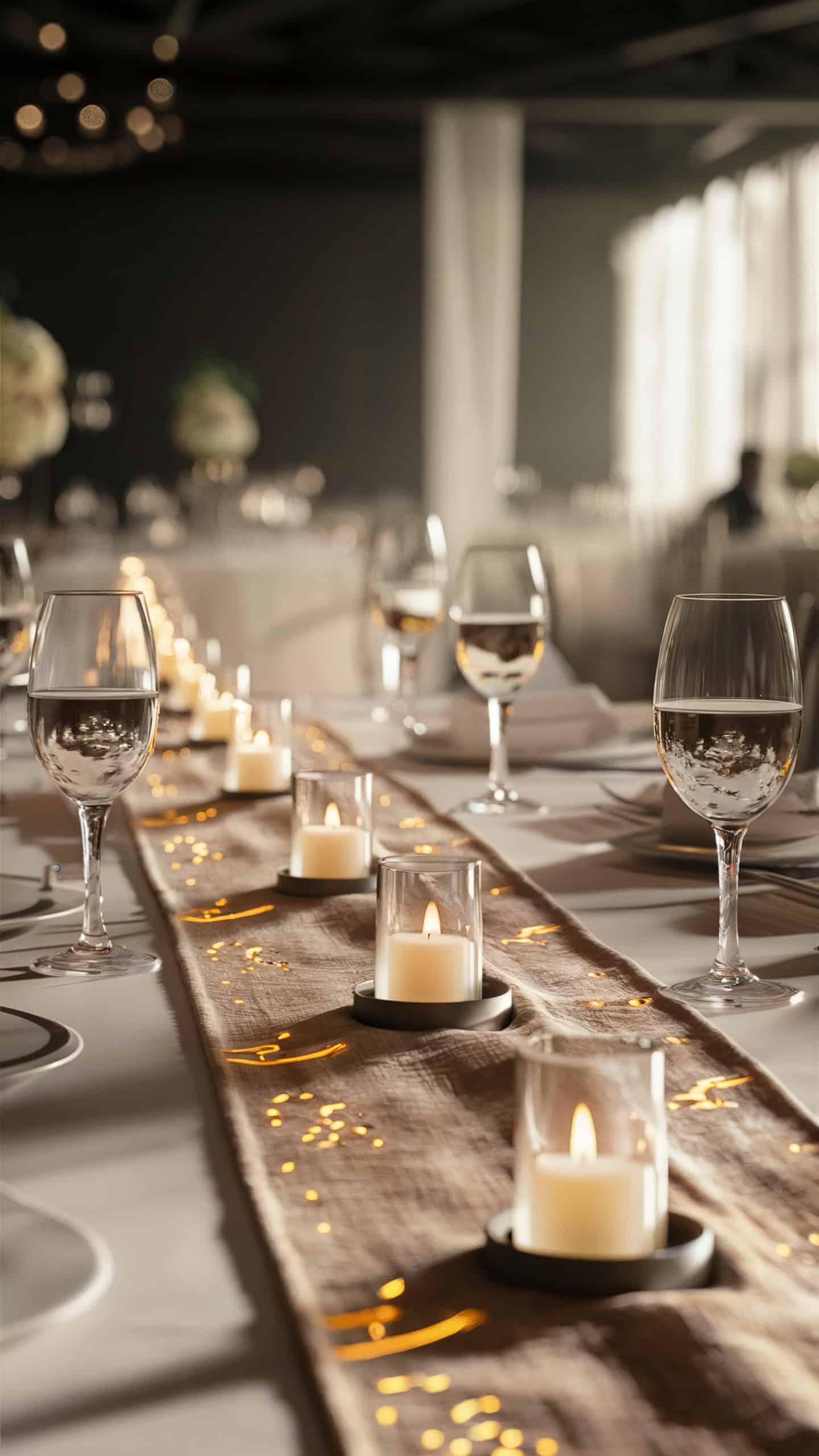 Wedding Table Runner with Embedded Candles