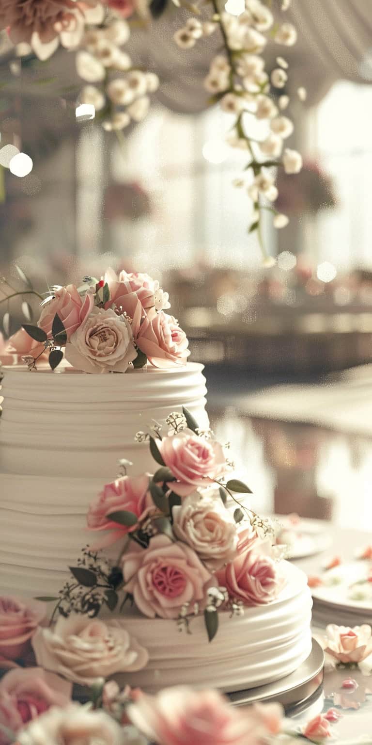 jakecain7 A photorealistic image of a wedding cake decorated bc2ca565 73f4 47f2 8ffb 5e874689d2f0 2