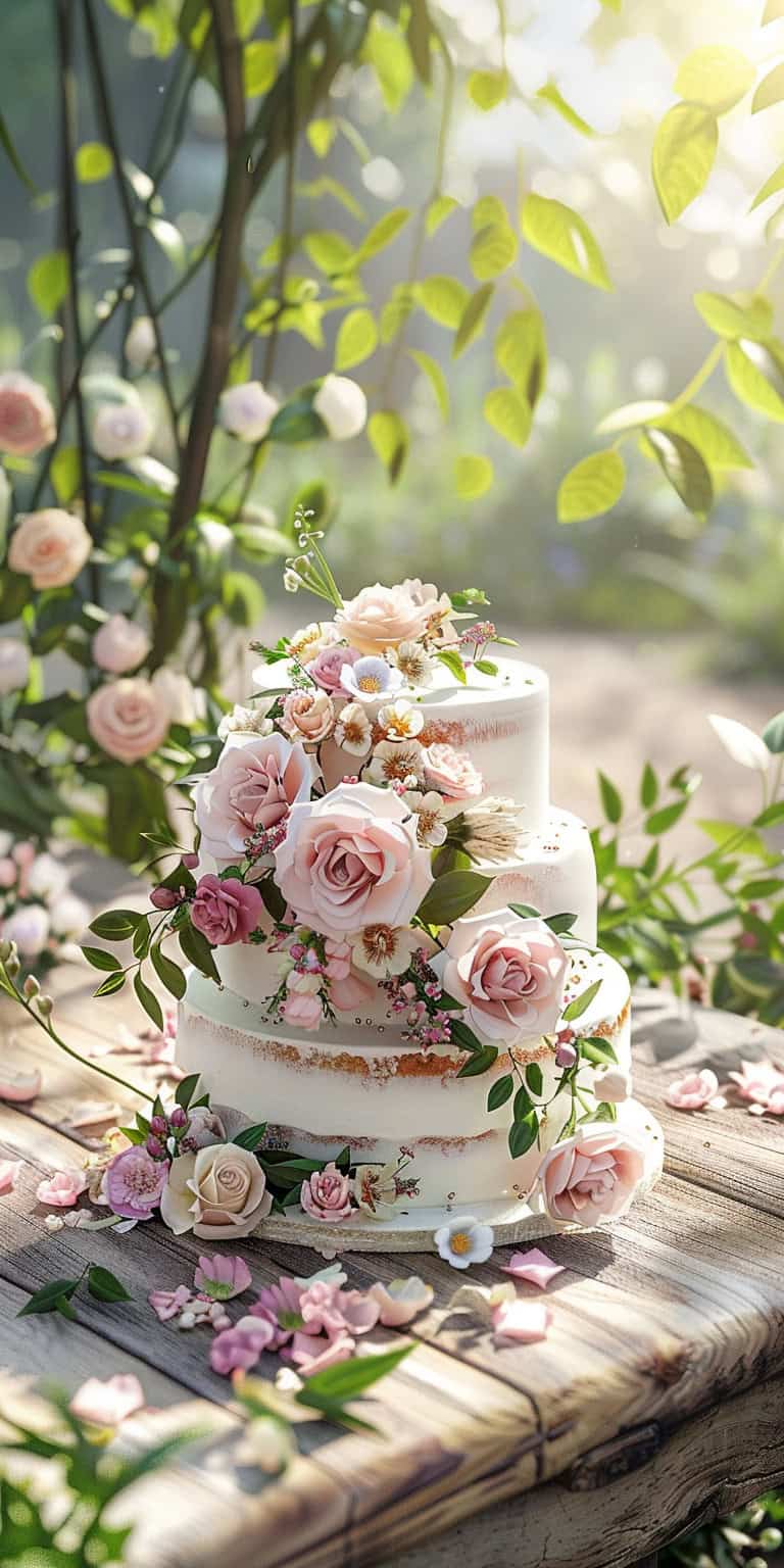 jakecain7 A photorealistic image of a wedding cake with a Pes 5b1fbc6c ce9a 494e bc50 525782c73217 3 2