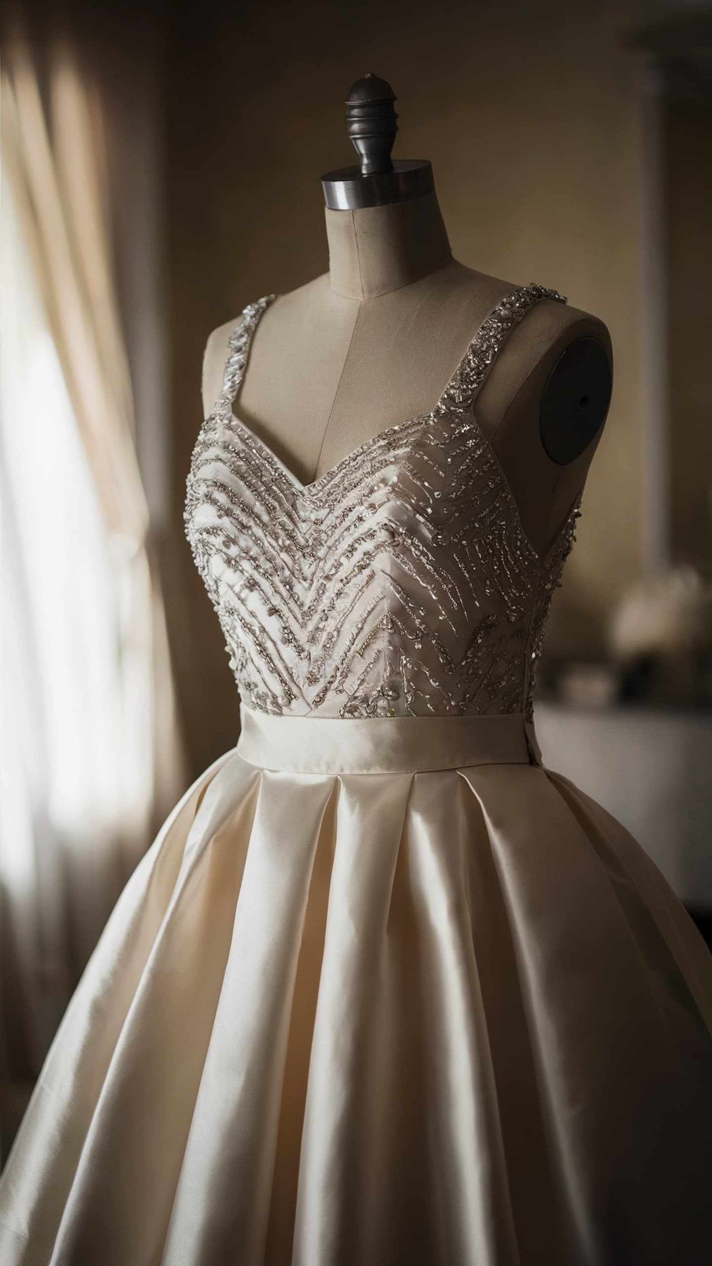 Beaded Bodice Satin Gown
