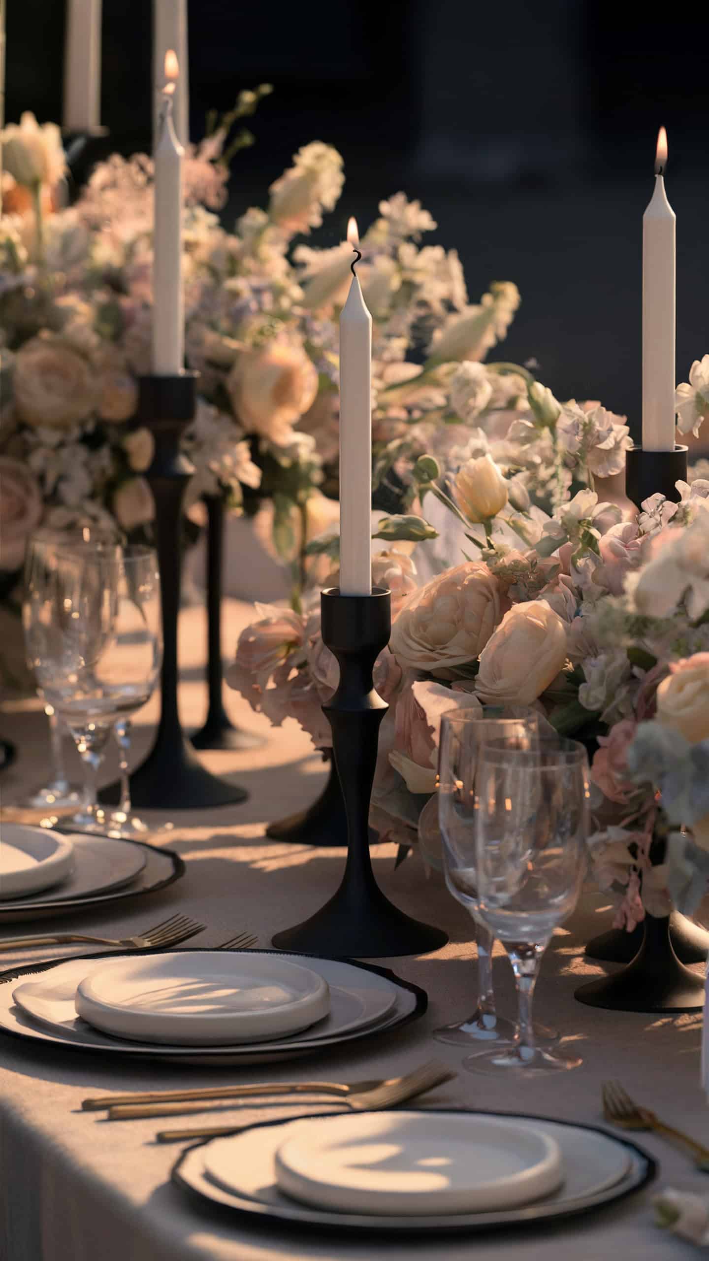 Black Candle Holders with White Candles
