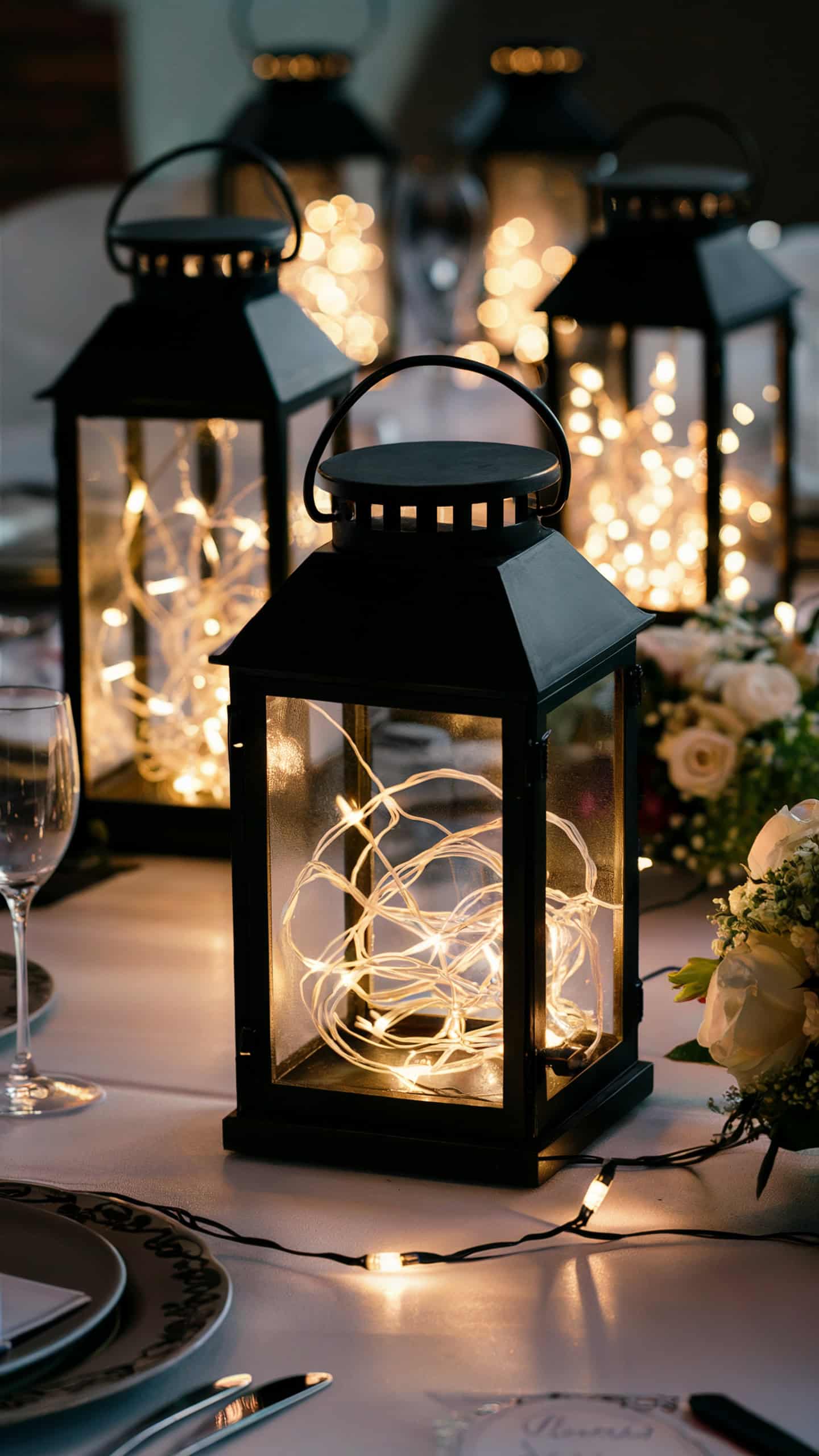 Black Lanterns with Fairy Lights