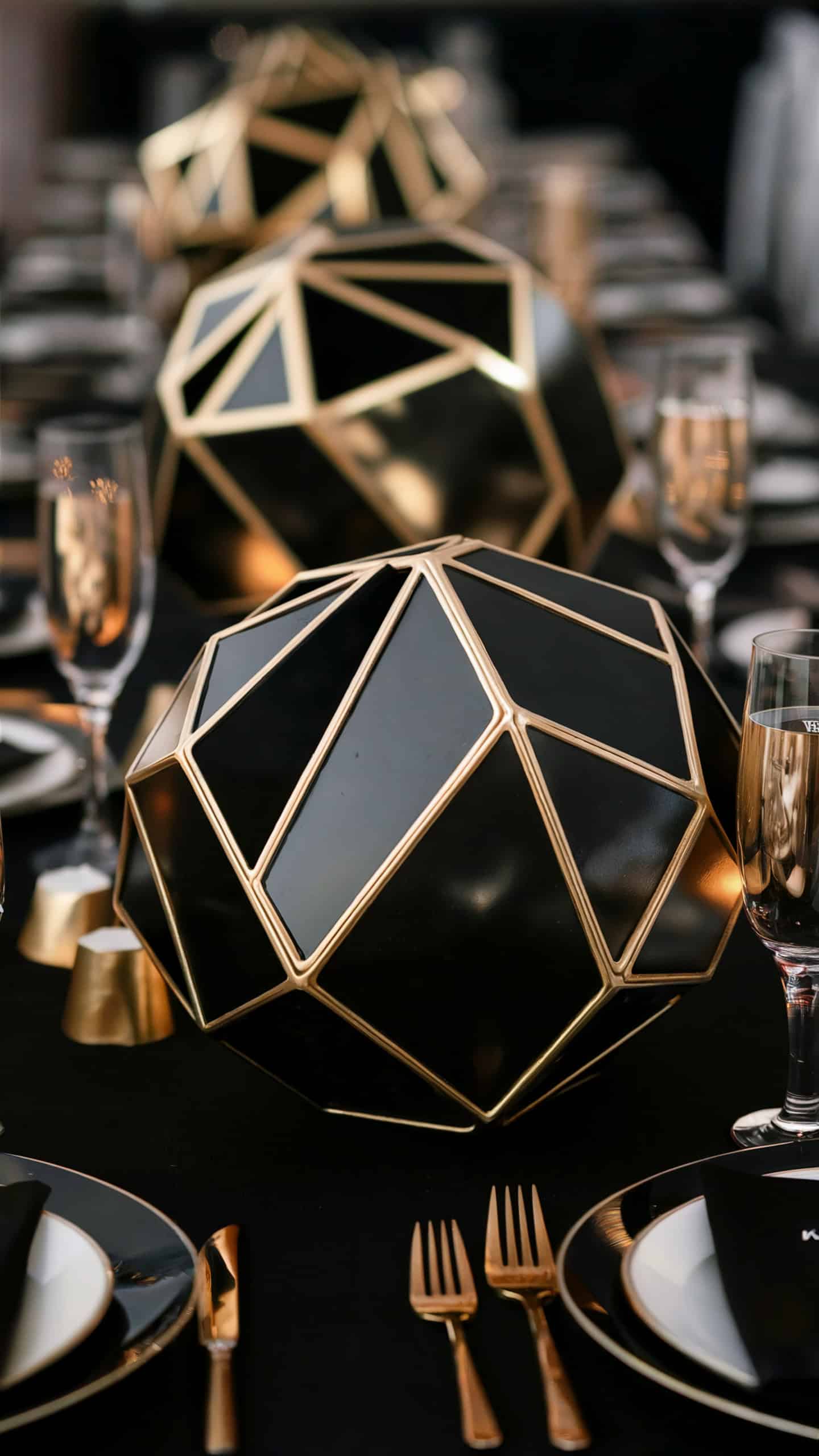 Black and Gold Geometric Centerpieces