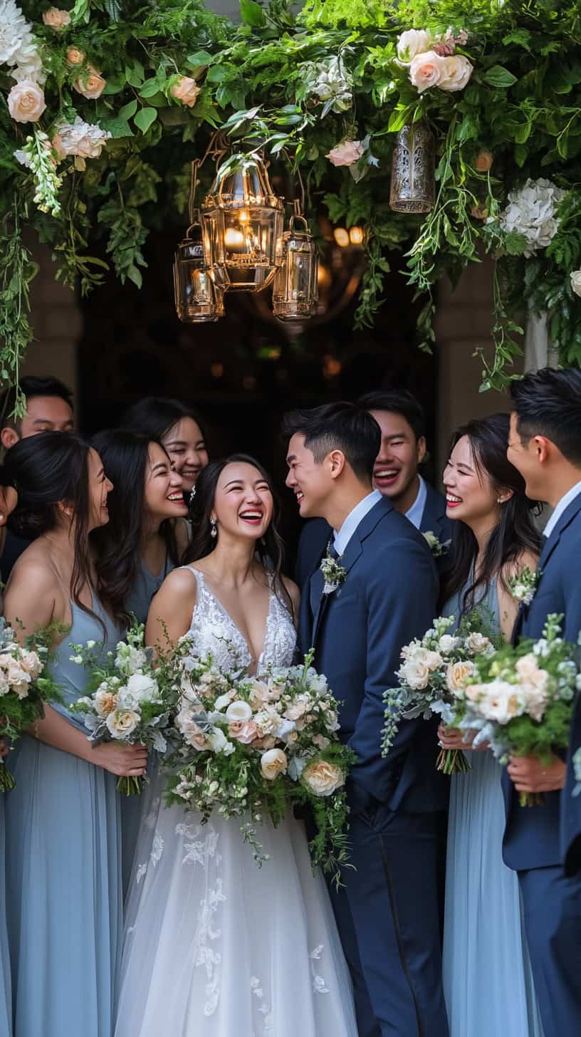 Bride and Groom with Bridesmaids and Groomsmen