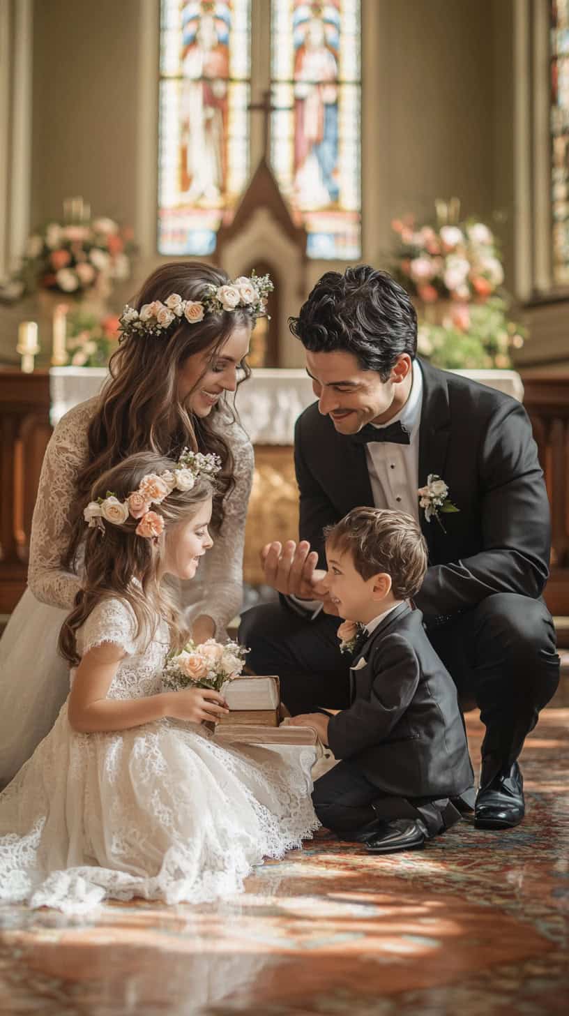 Bride and Groom with Flower Girl and Ring Bearer