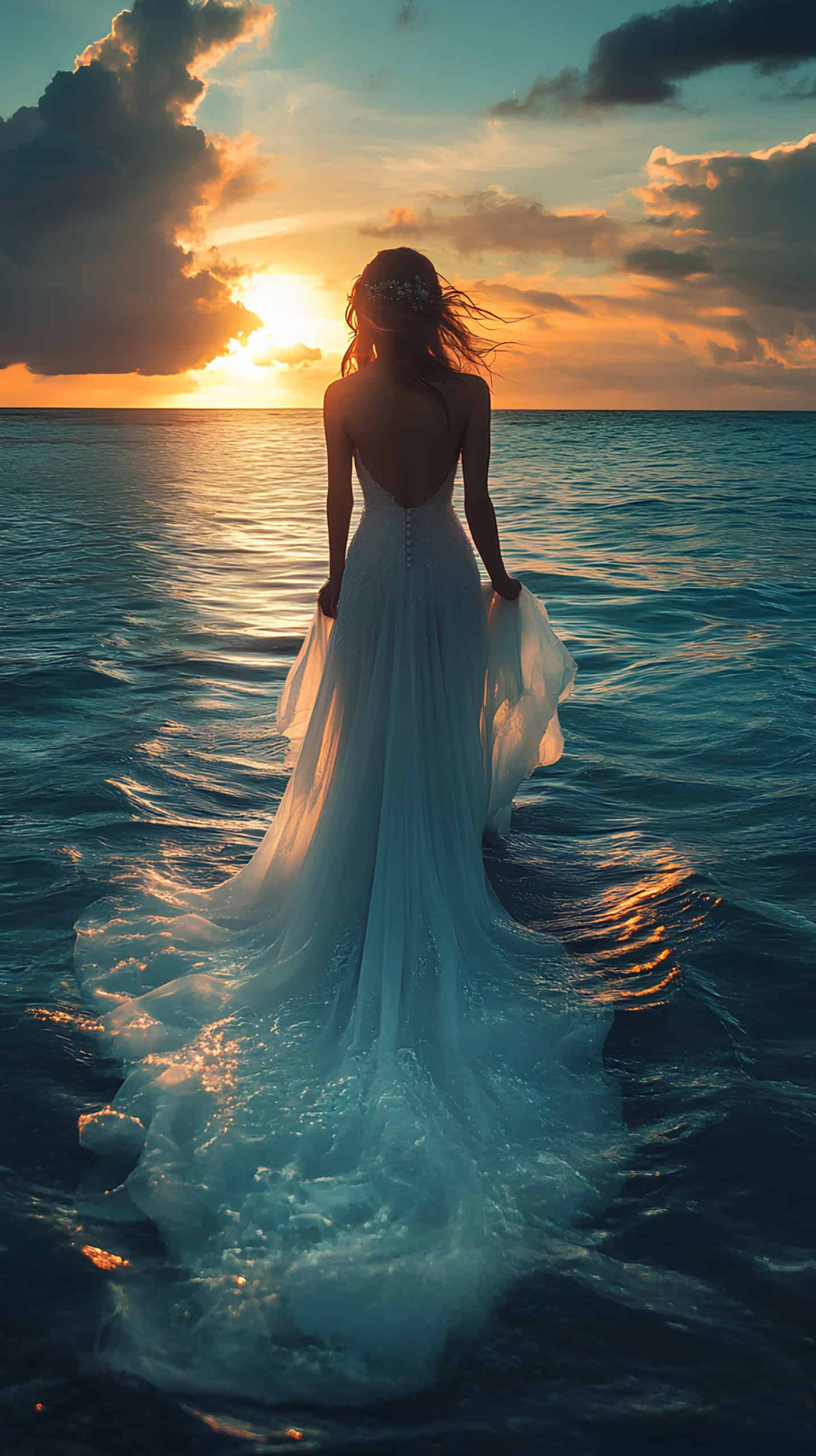 Bride's Dress Floating in the Water