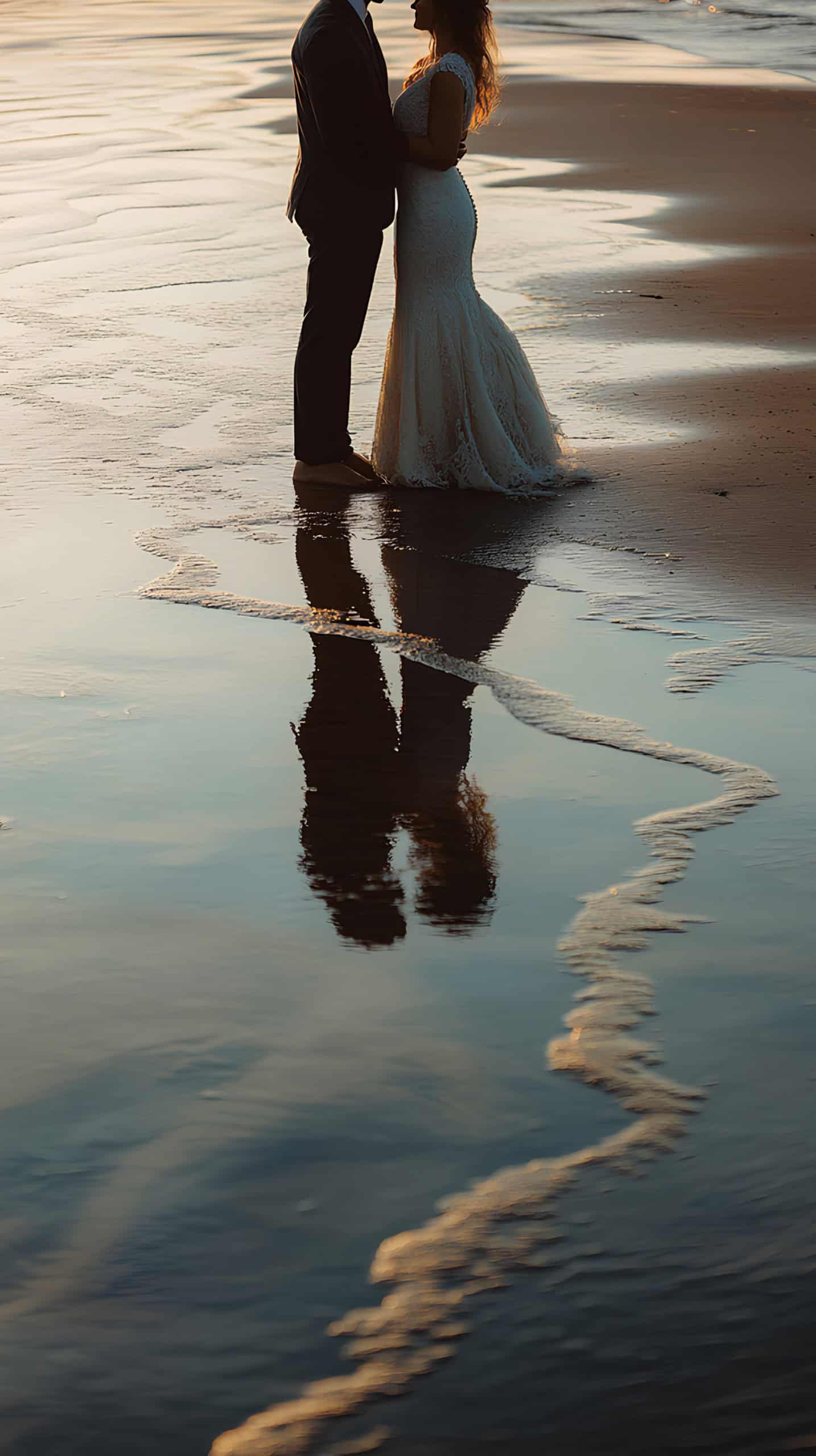 Couple's Reflection in the Wet Sand