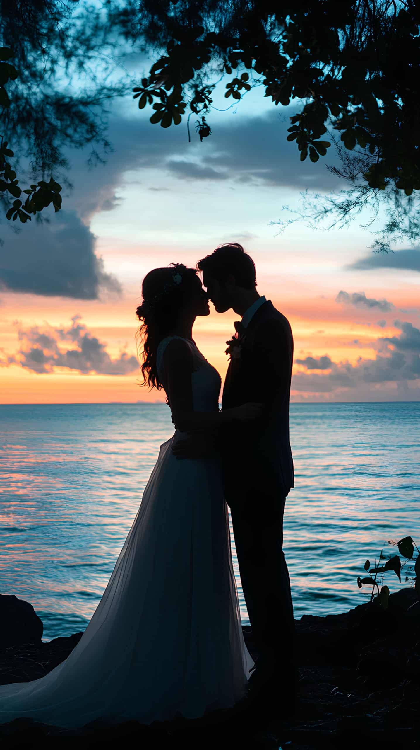 Forehead Kiss with Ocean Backdrop
