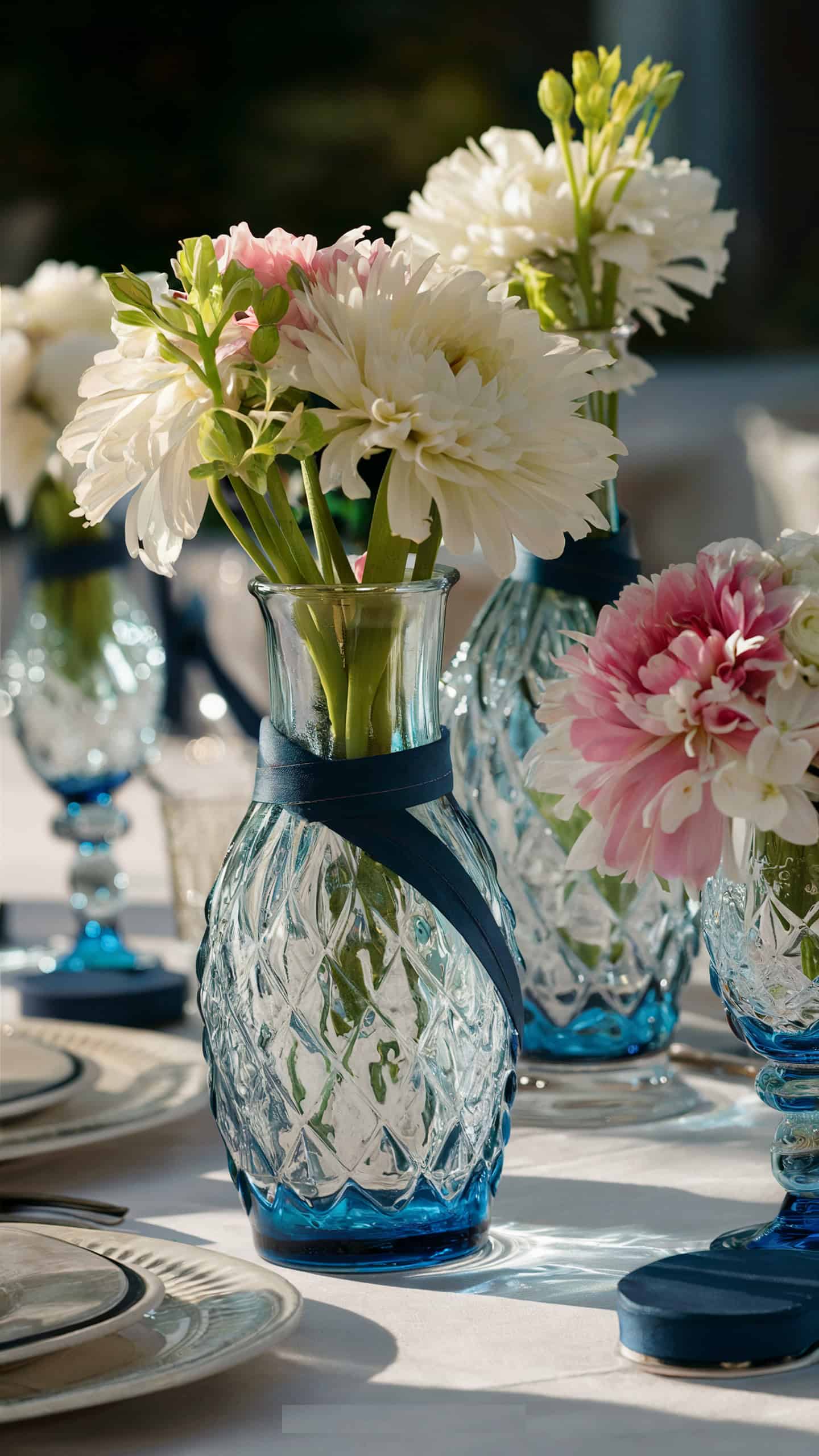 Glass Vases with Navy Blue Accents