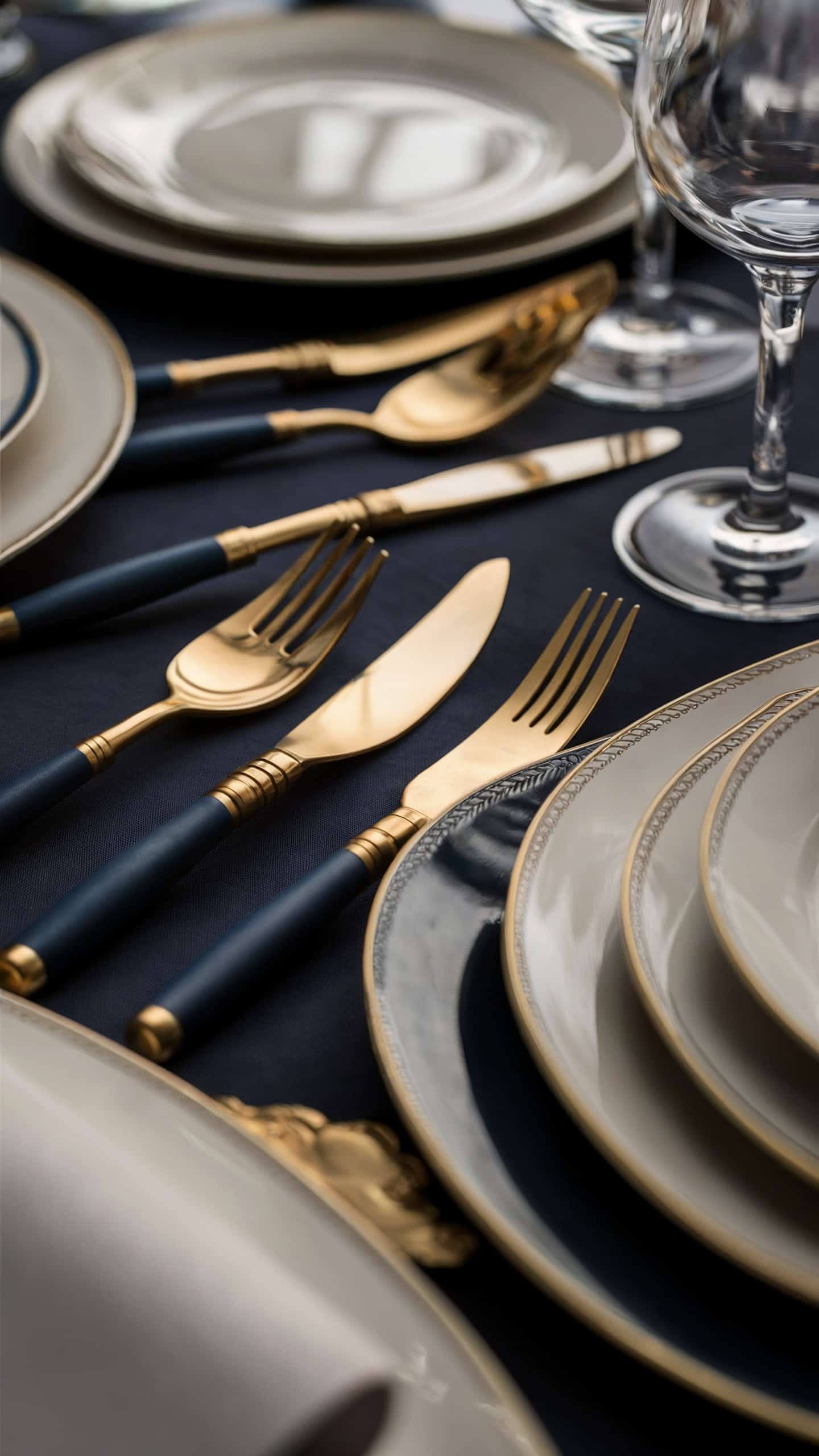 Gold Cutlery with Navy Handles