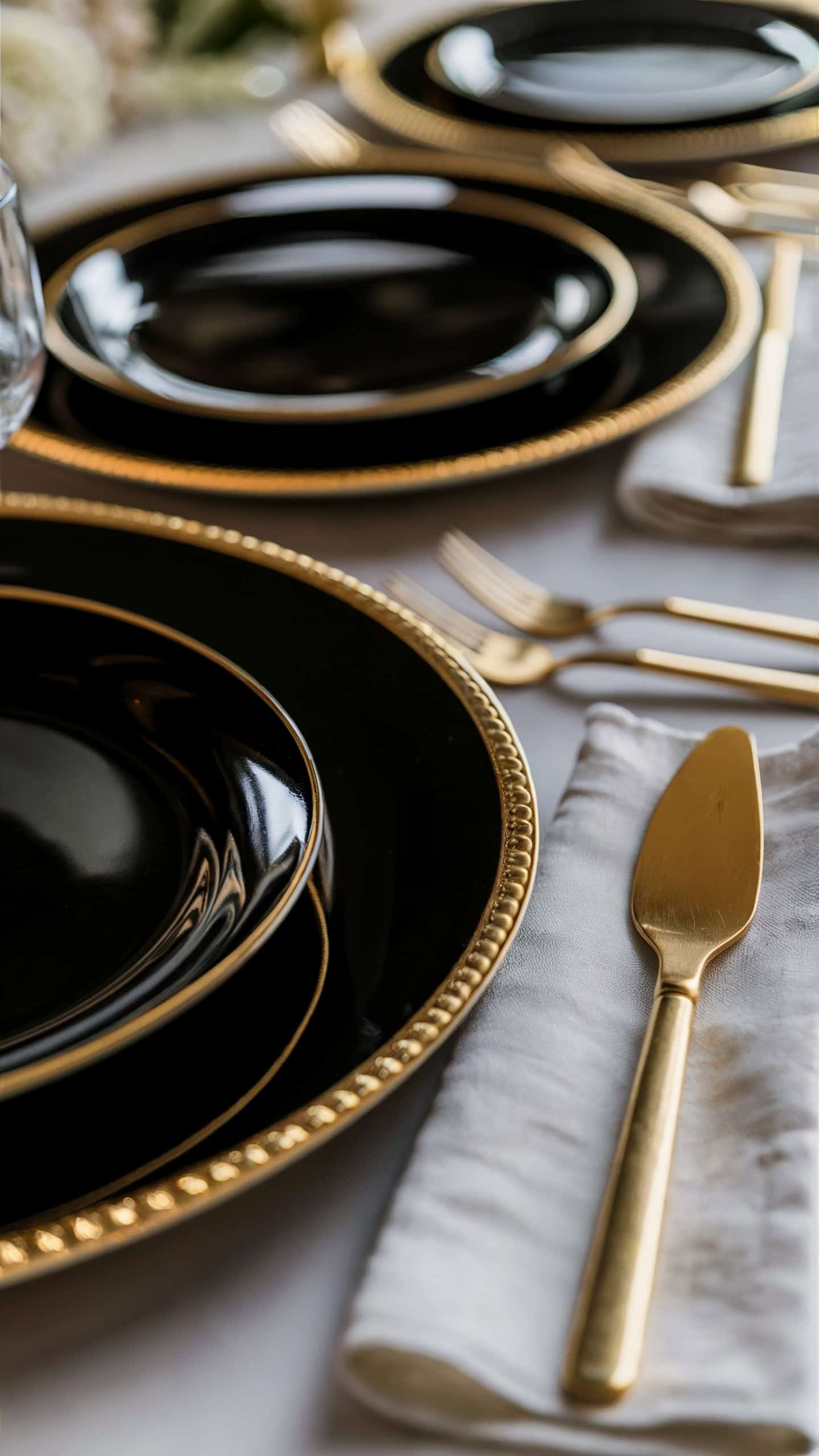 Gold-rimmed Black Charger Plates