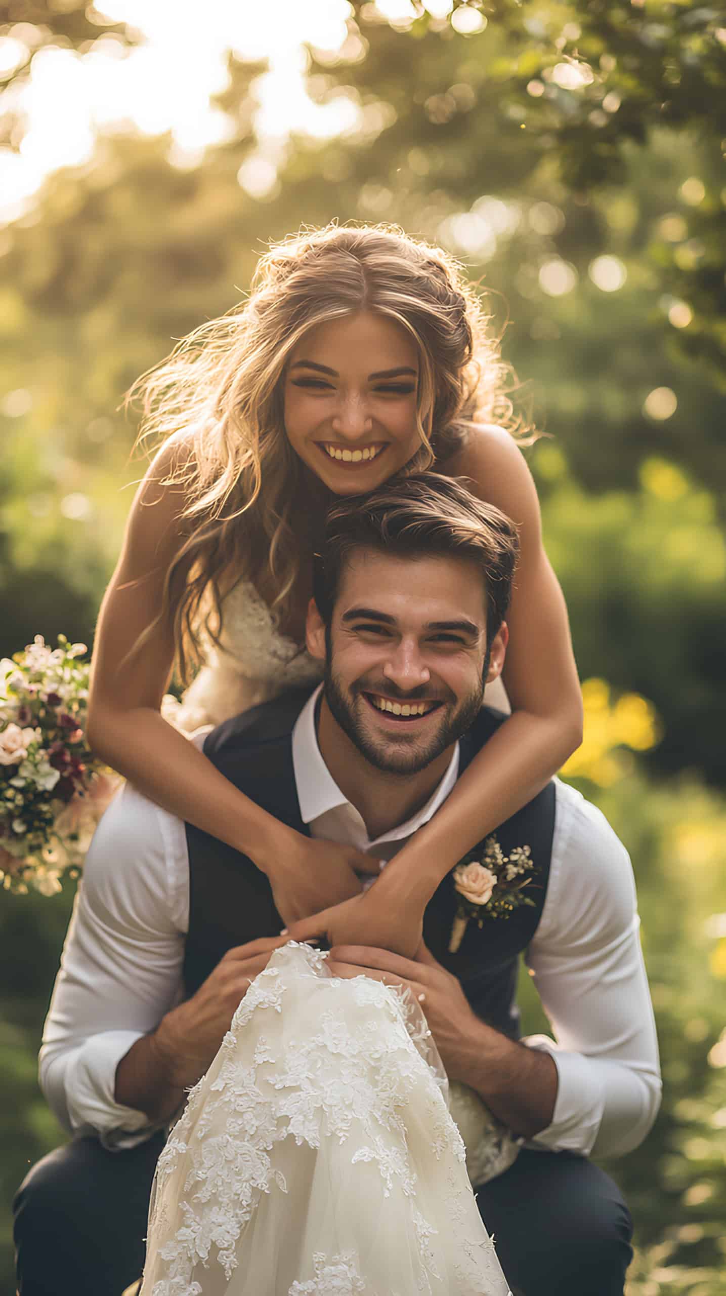 Groom Giving Bride a Piggyback Ride