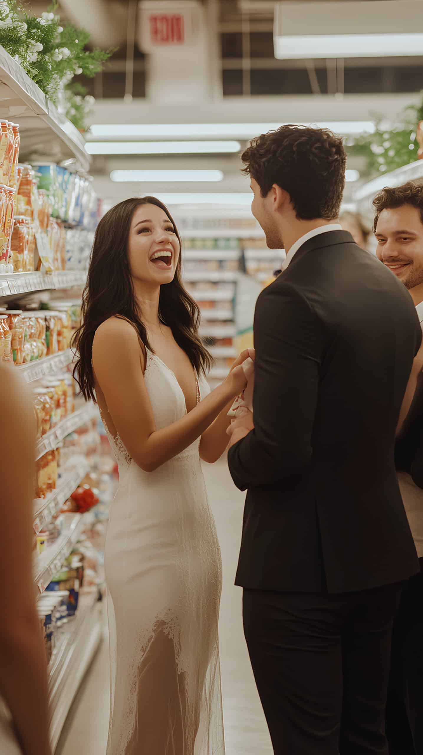Groom Proposing in the Supermarket
