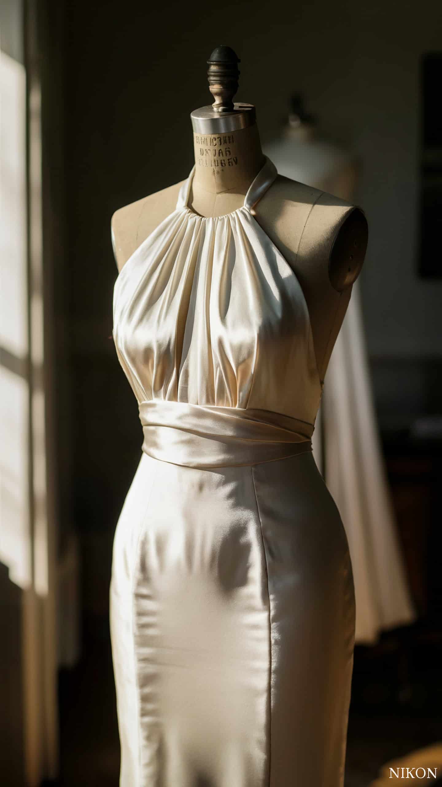 Halter Neck Satin Column Dress