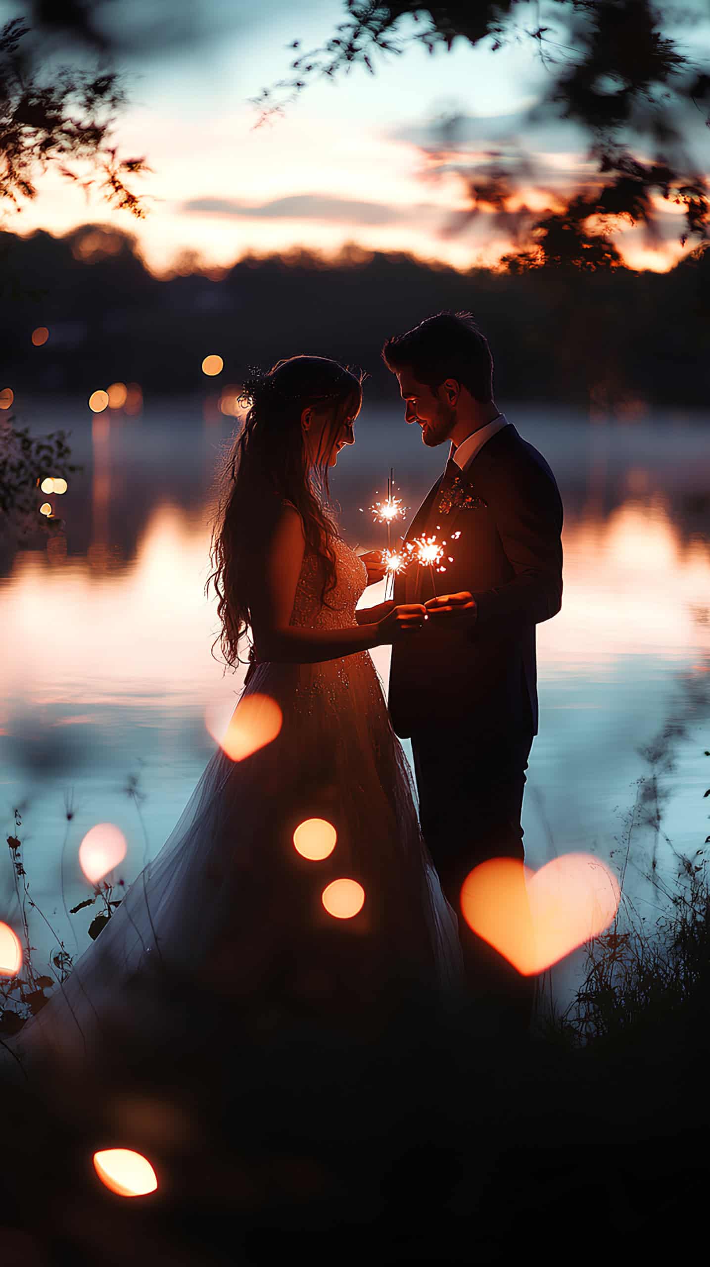 Heart-Shaped Sparklers at Twilight
