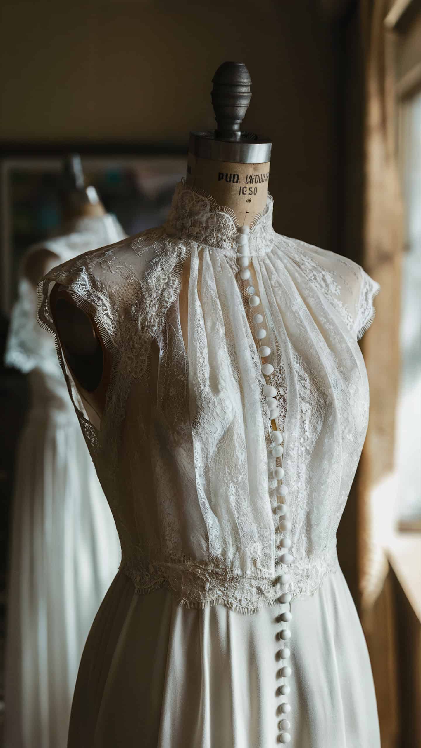 High Neckline Dress with Lace