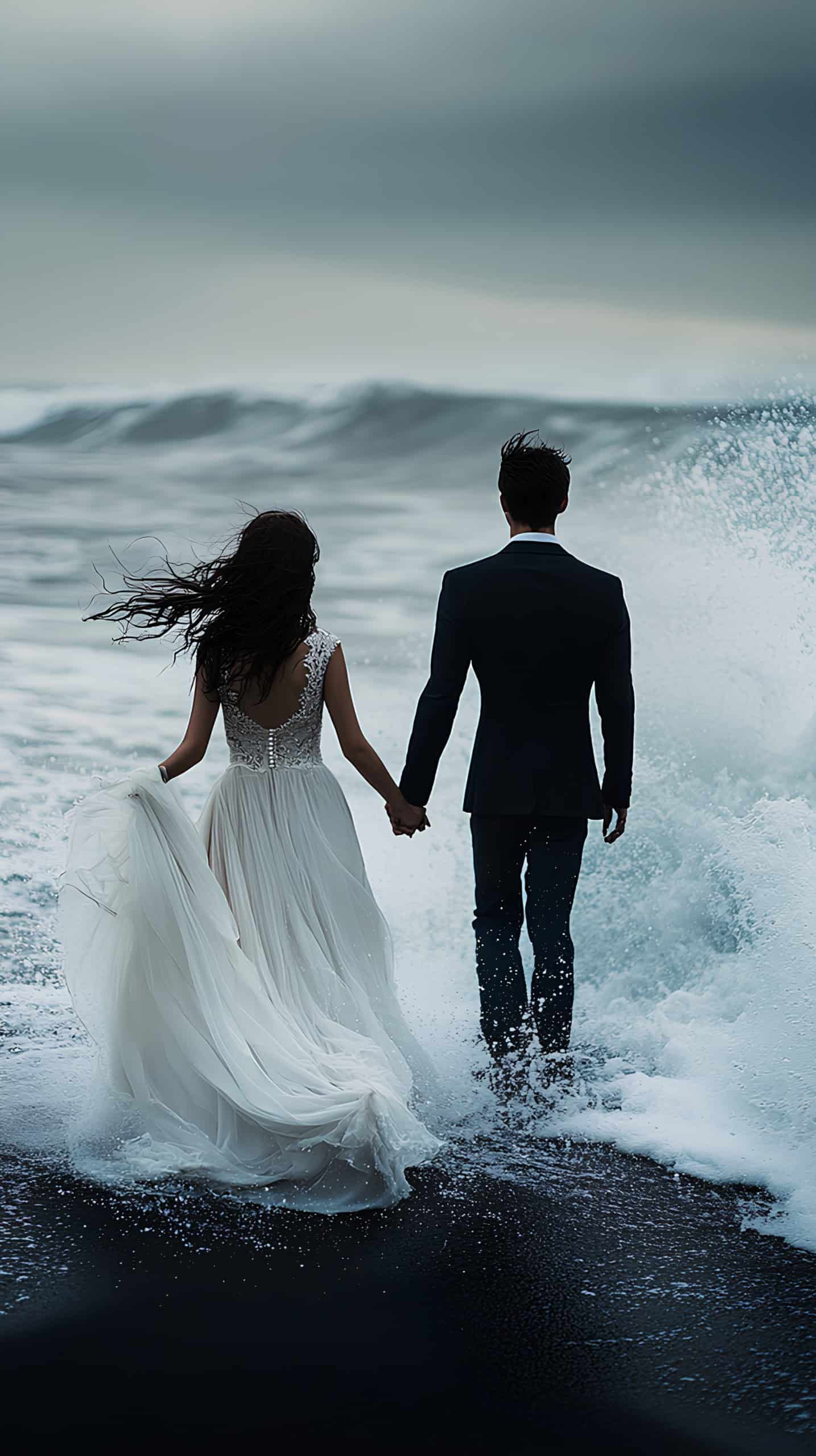 Holding Hands with Waves Crashing