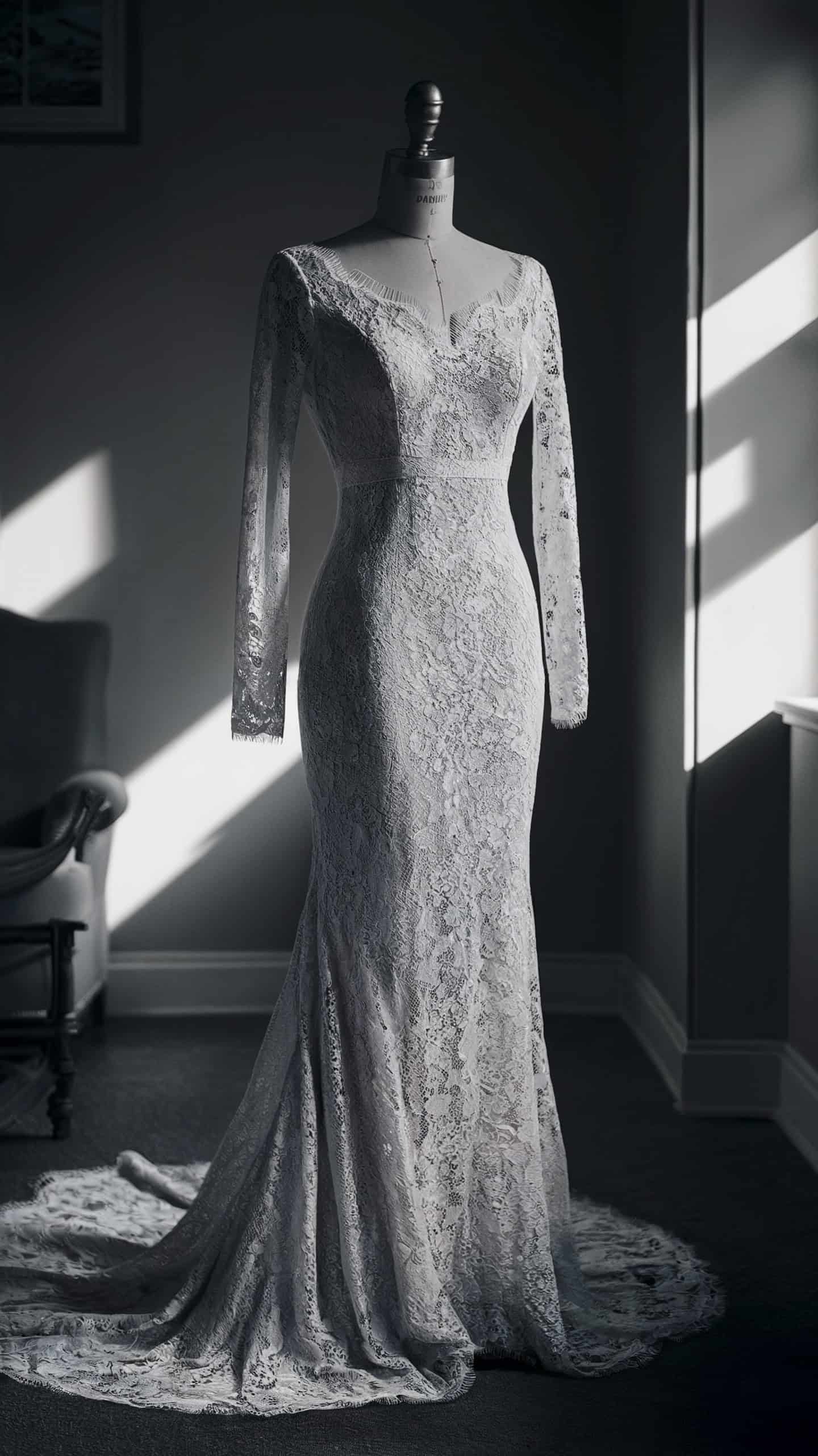 Long-Sleeve Lace Gown