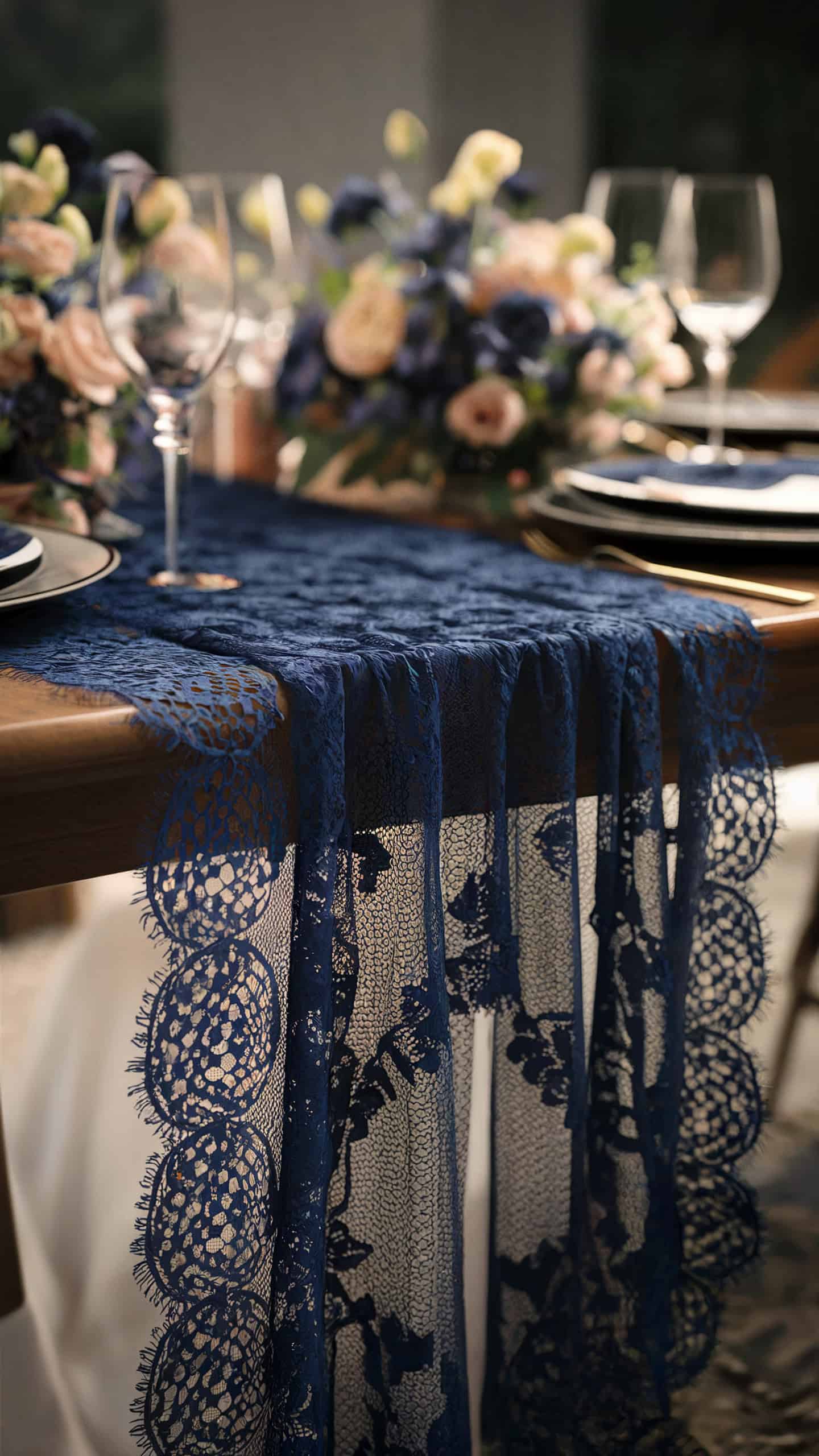 Navy Blue Lace Table Runners