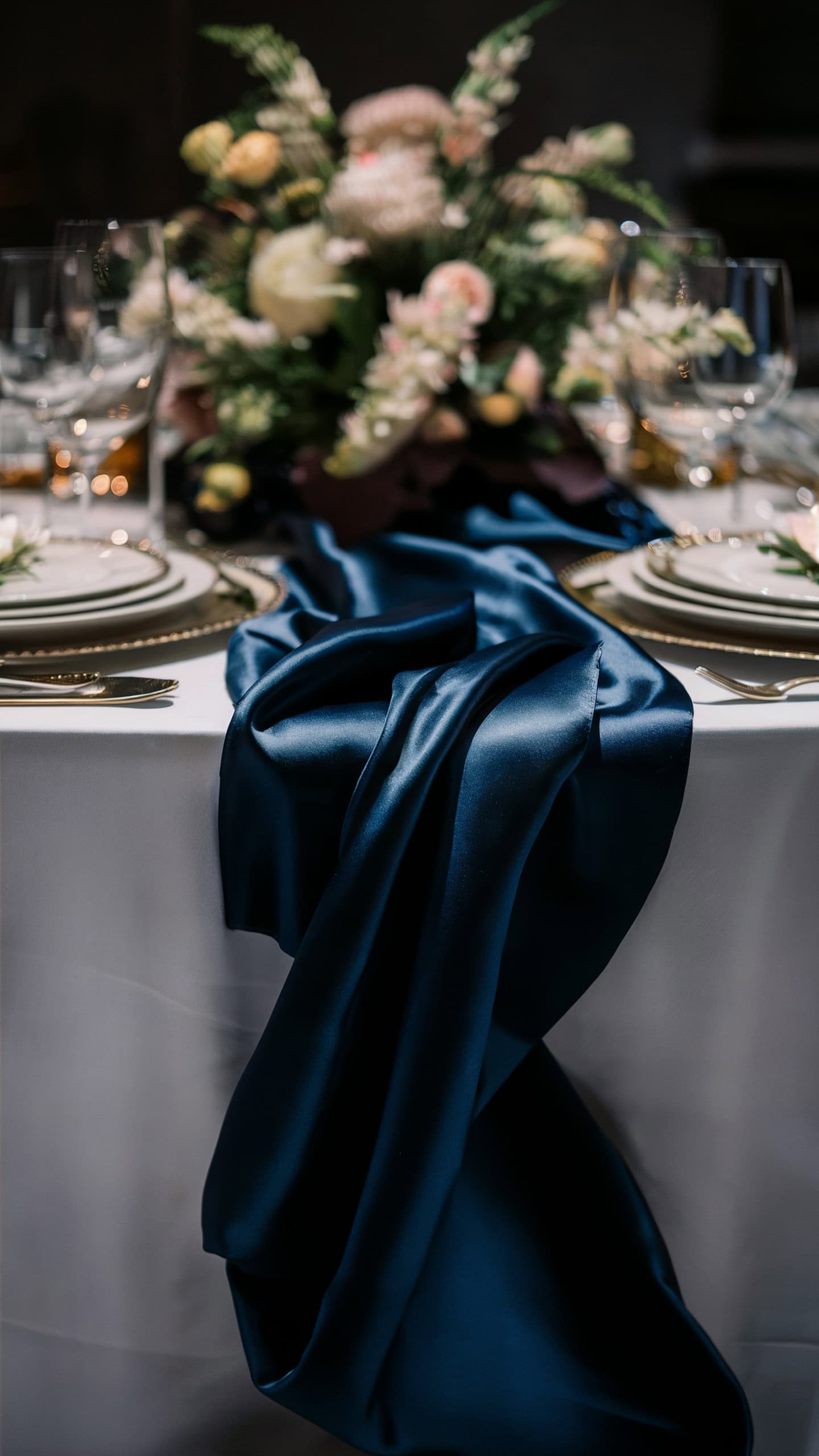 Navy Blue Satin Table Runner