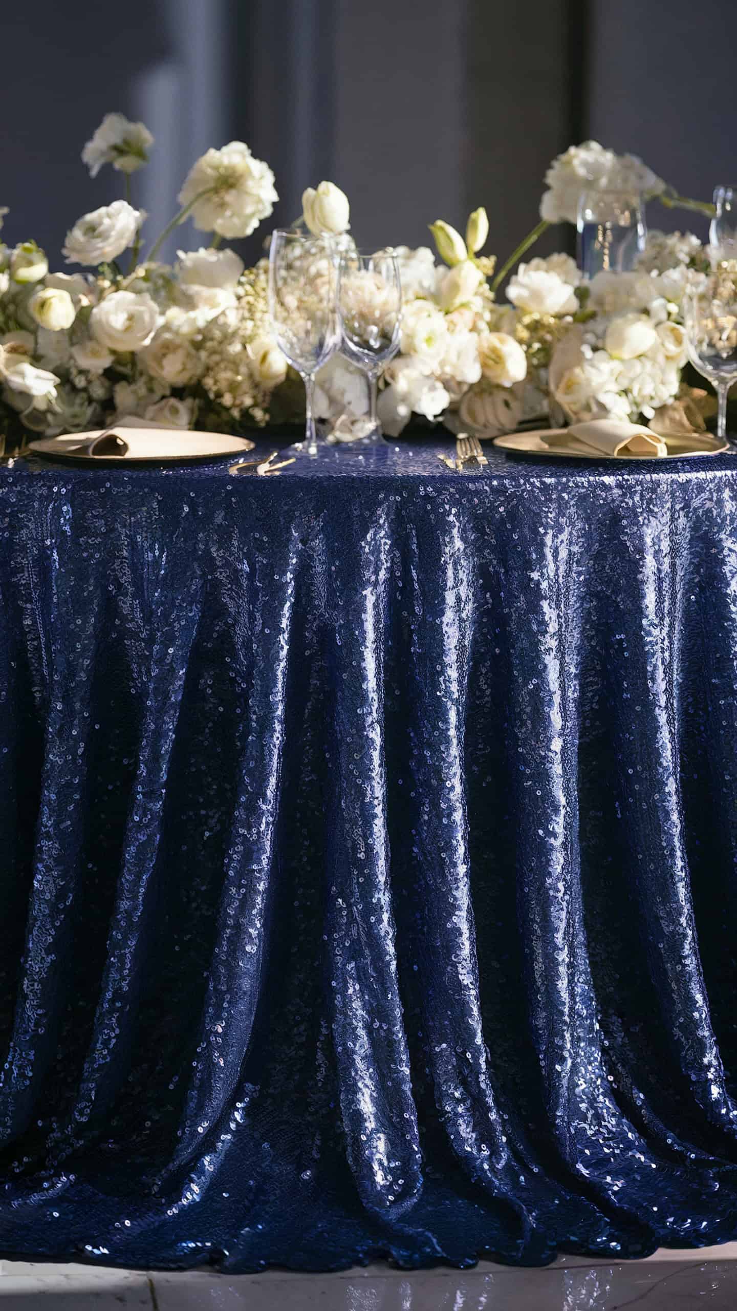 Navy Blue Sequin Tablecloth