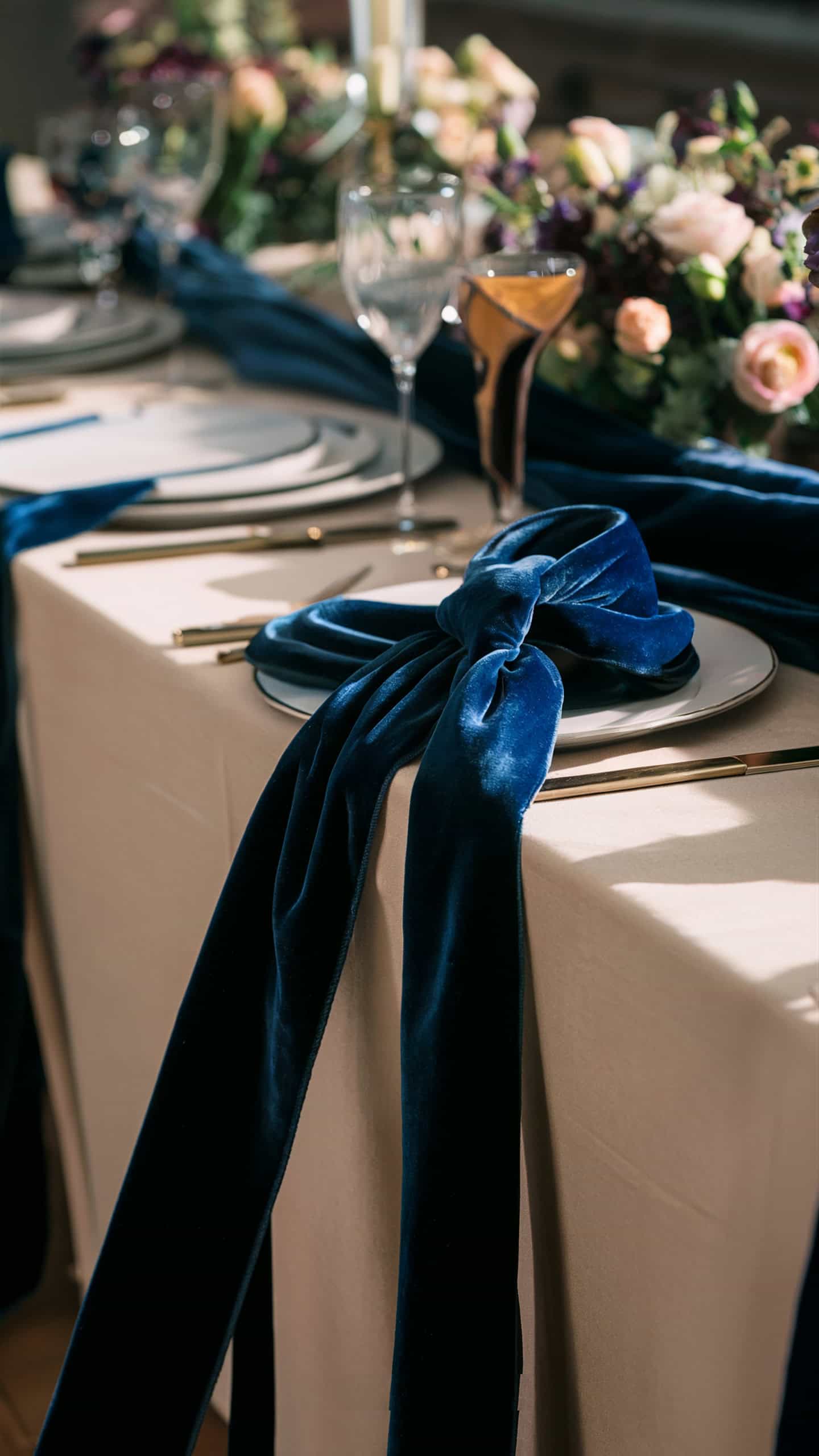 Navy Blue Velvet Table Ribbons