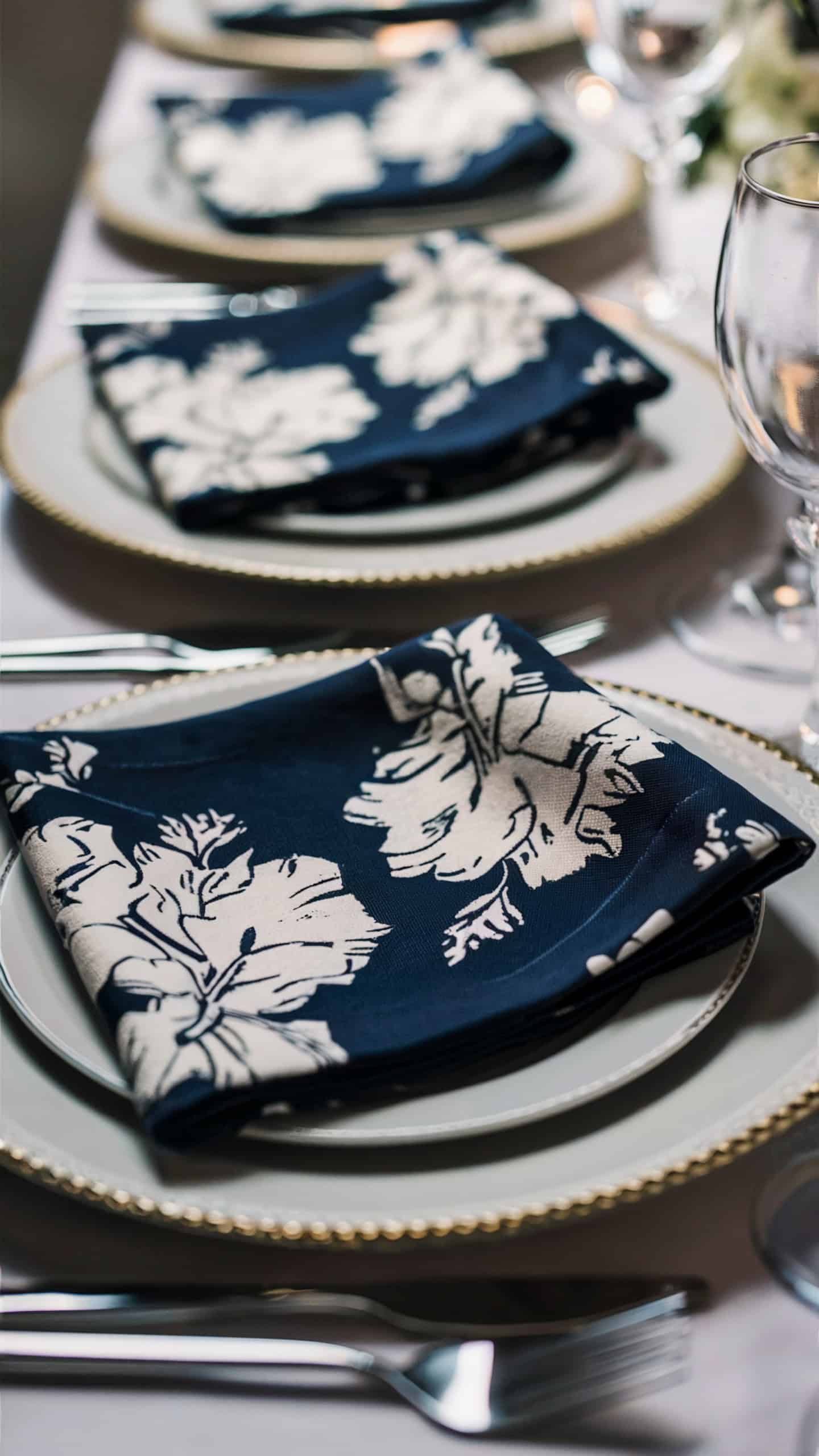 Navy Blue and White Floral Napkins