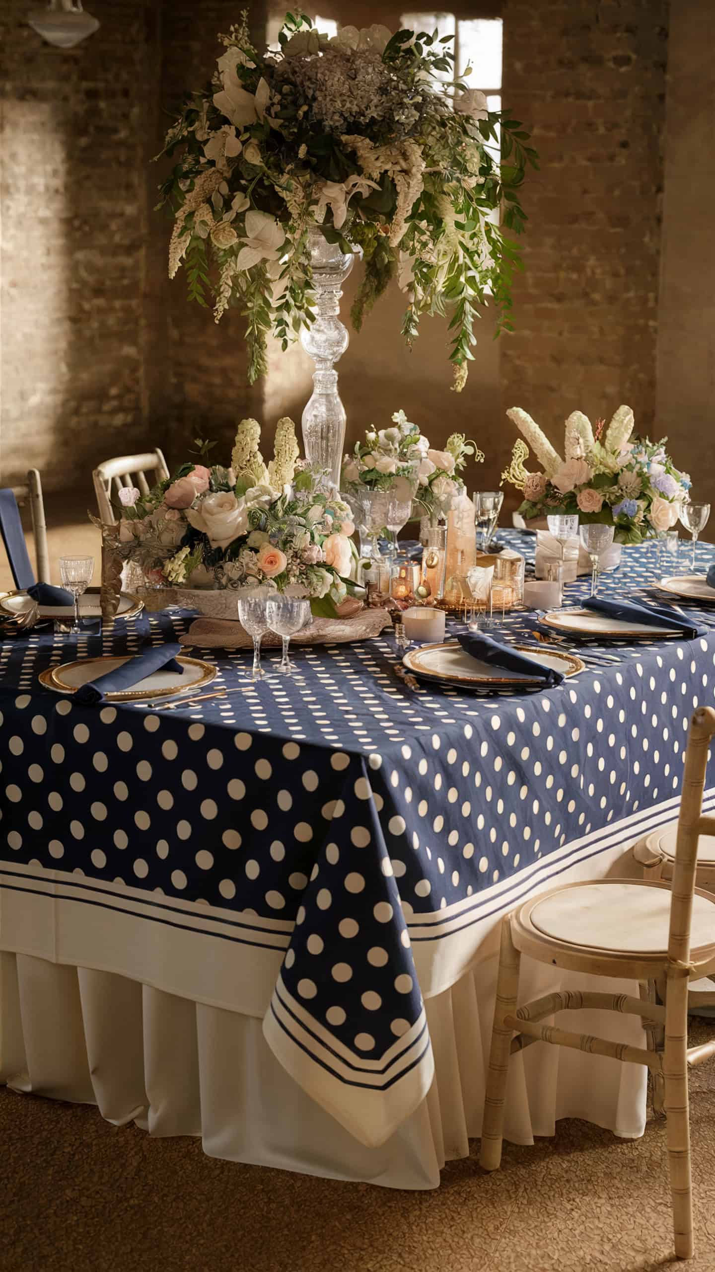 Navy Blue and White Polka Dot Tablecloth