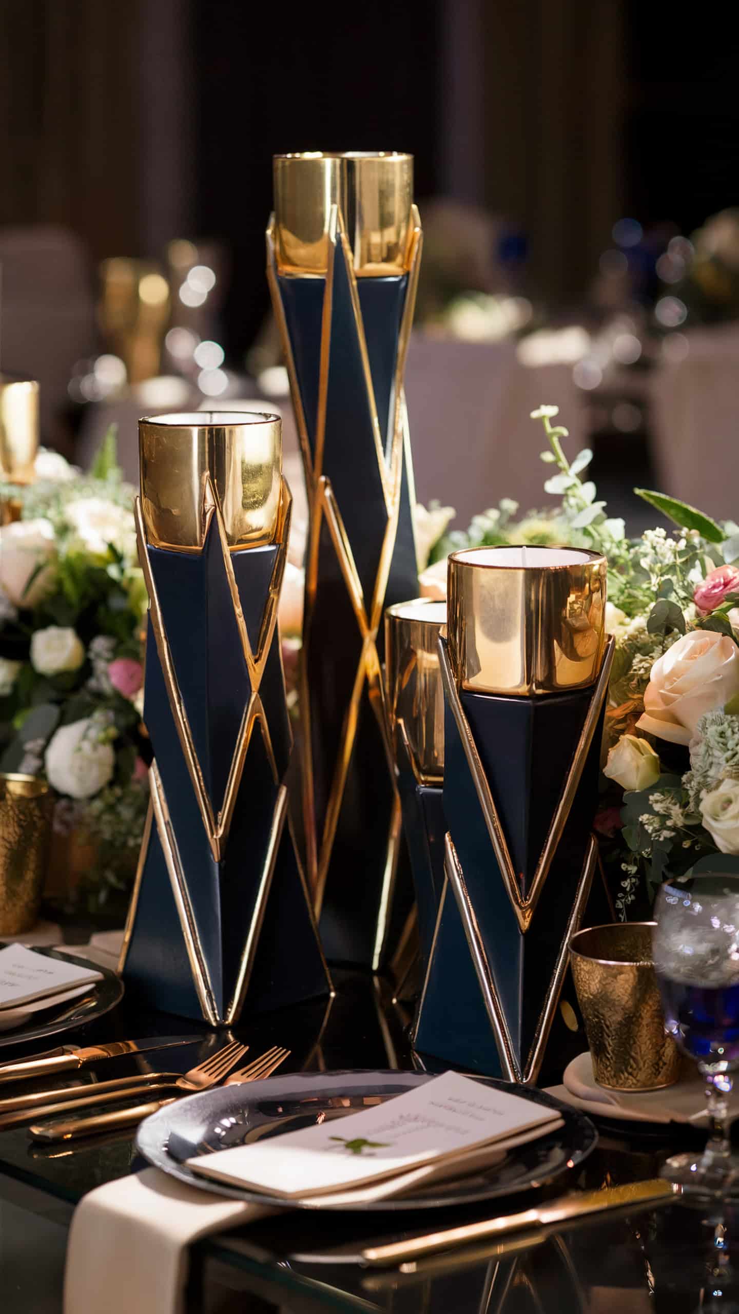Navy and Gold Geometric Candle Holders