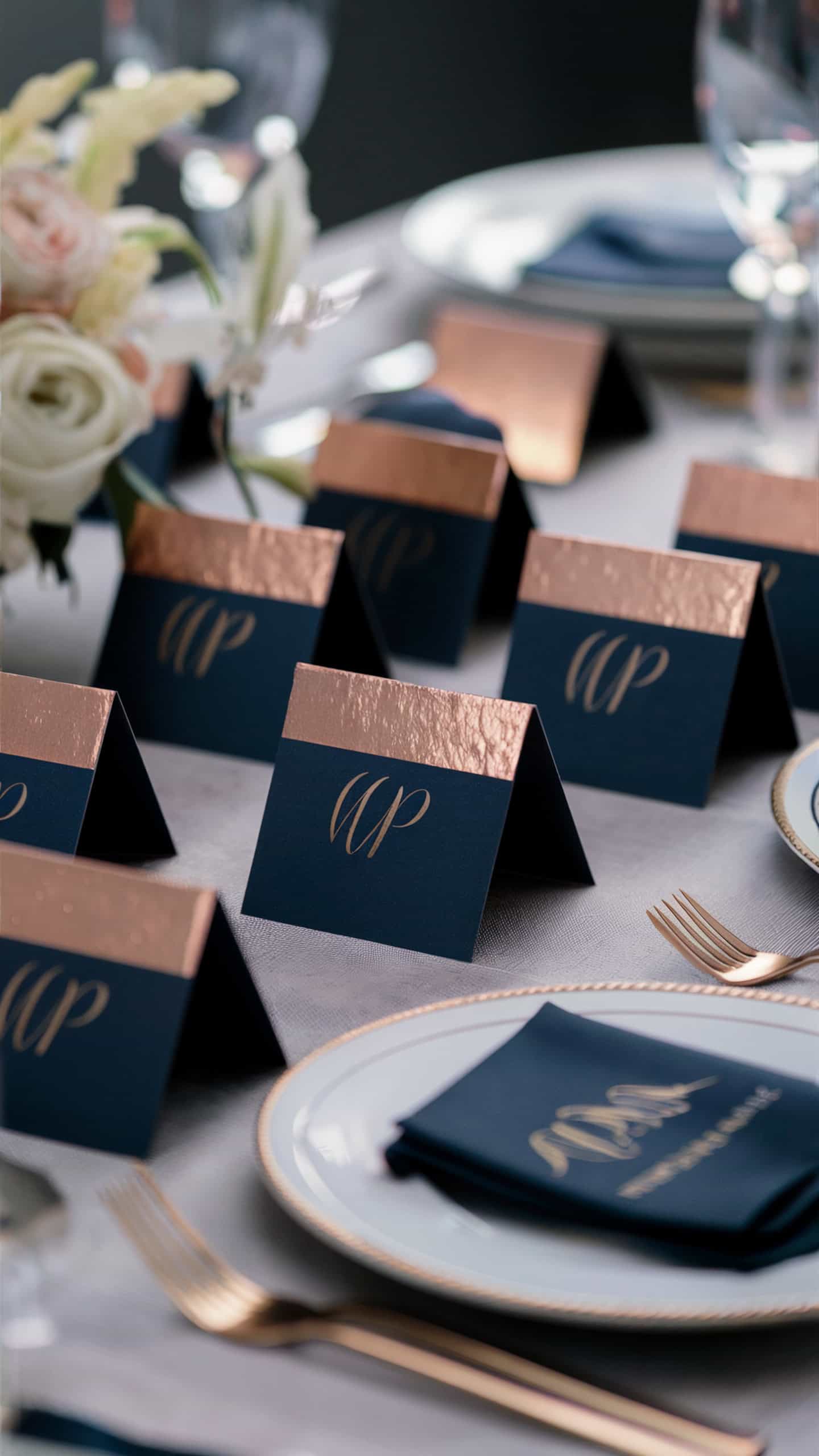 Navy and Rose Gold Place Cards